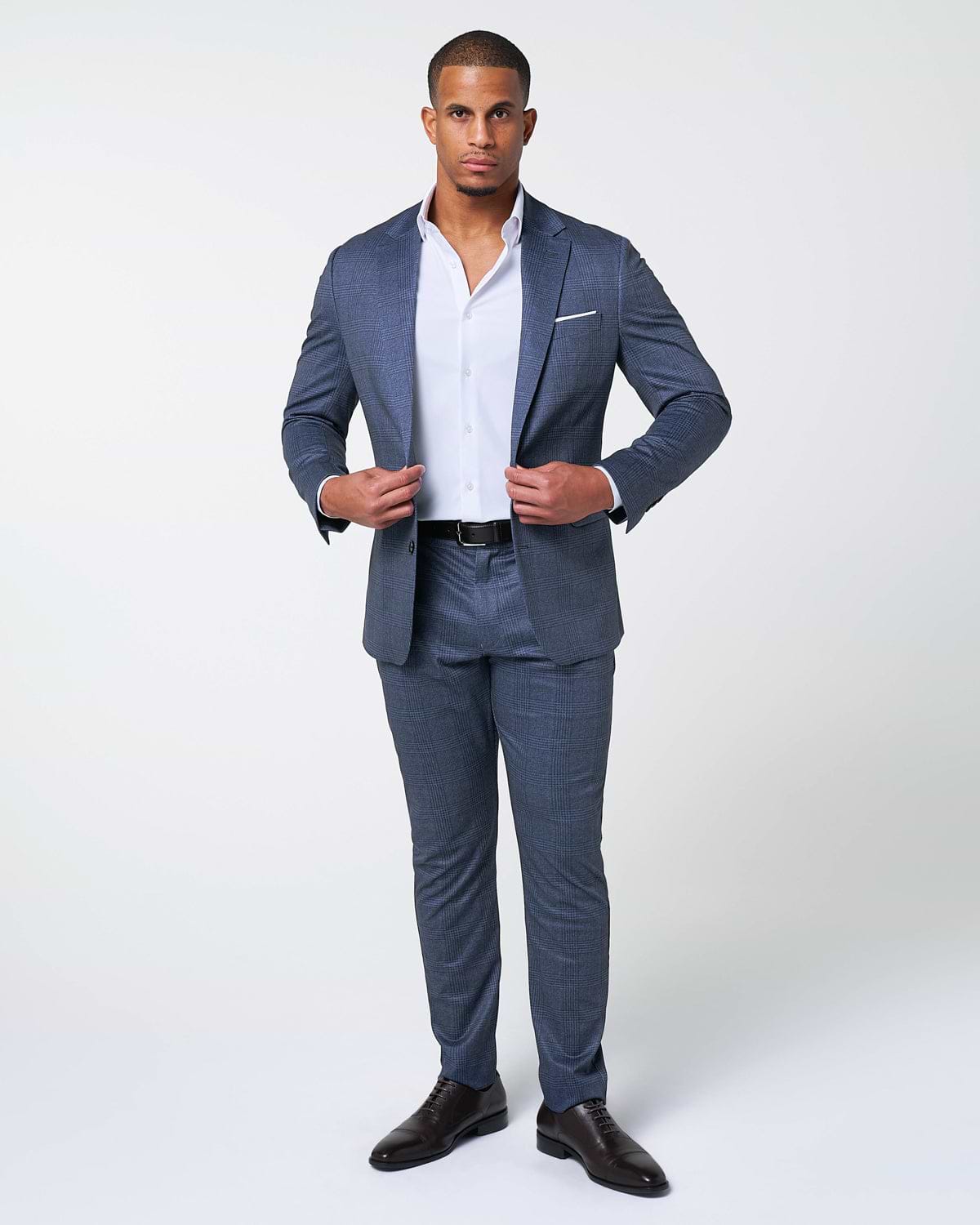 Athletic Fit Stretch Blazer - Storm Blue & Navy Plaid