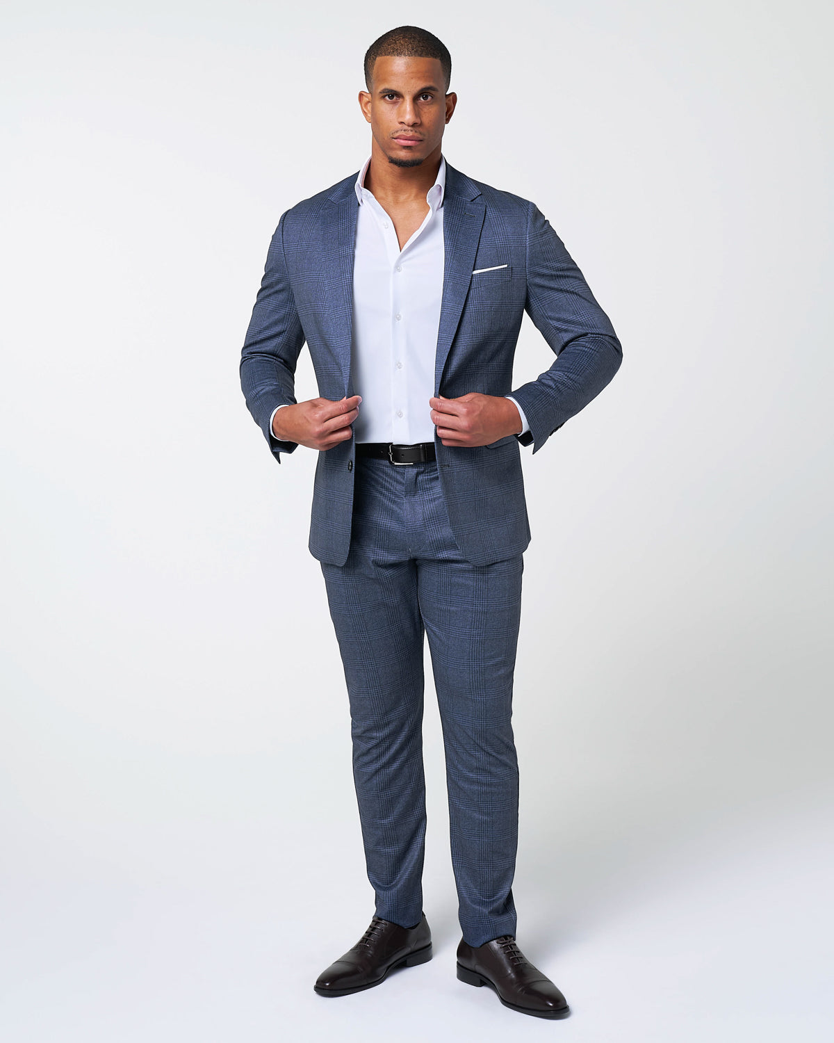 Athletic Fit Stretch Blazer - Storm Blue & Navy Plaid
