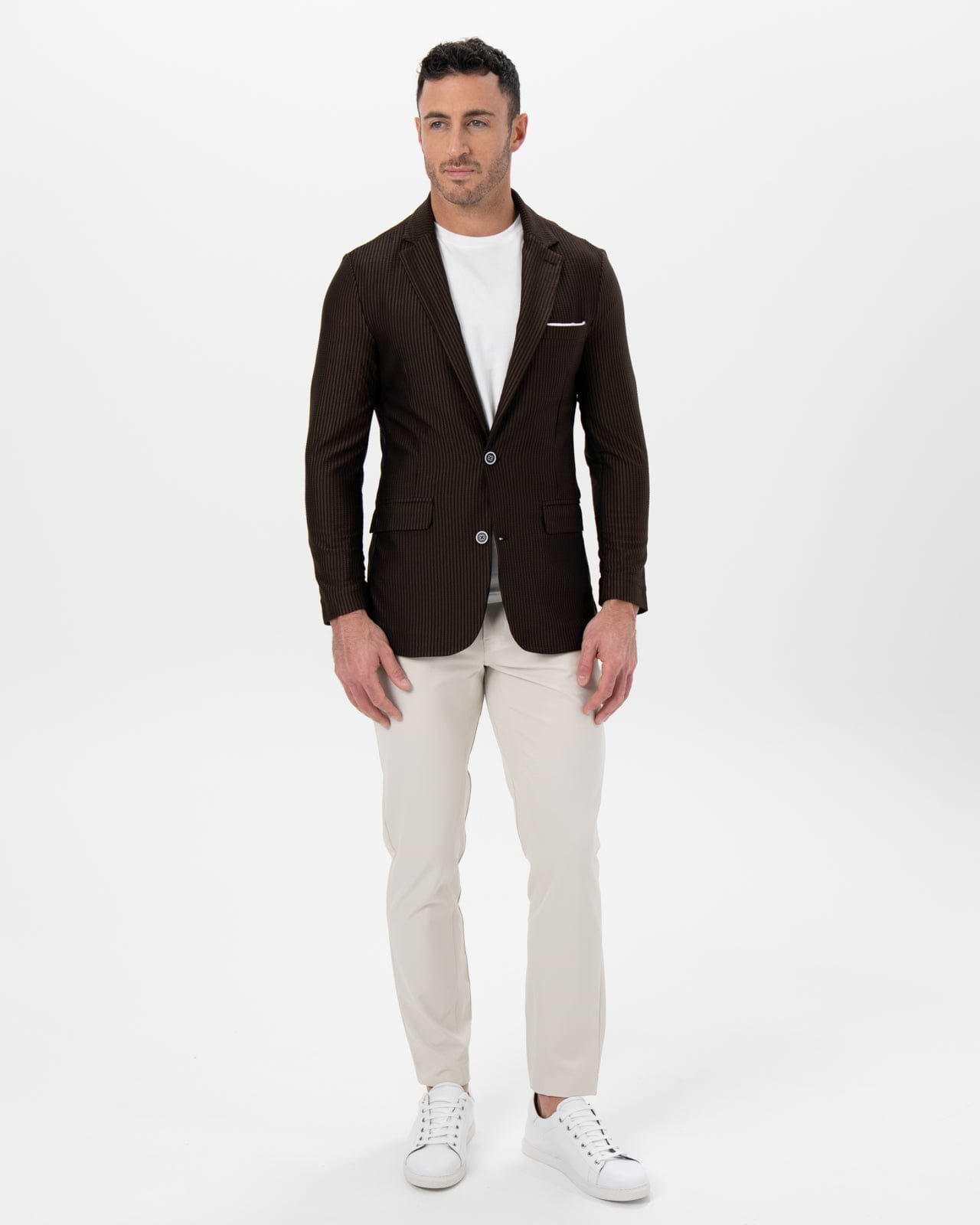 Athletic Fit Stretch Blazer - Brown & Black Seersucker