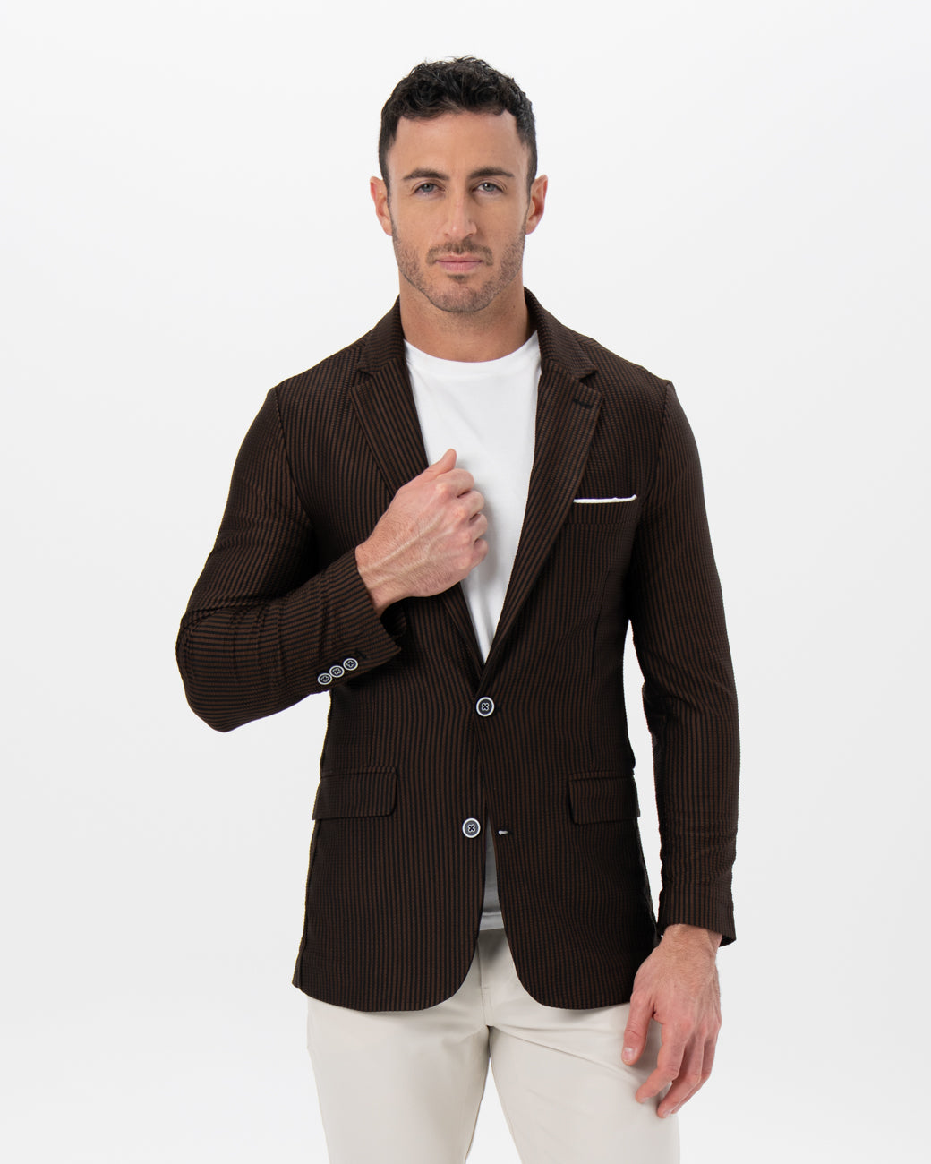 Athletic Fit Stretch Blazer - Brown & Black Seersucker