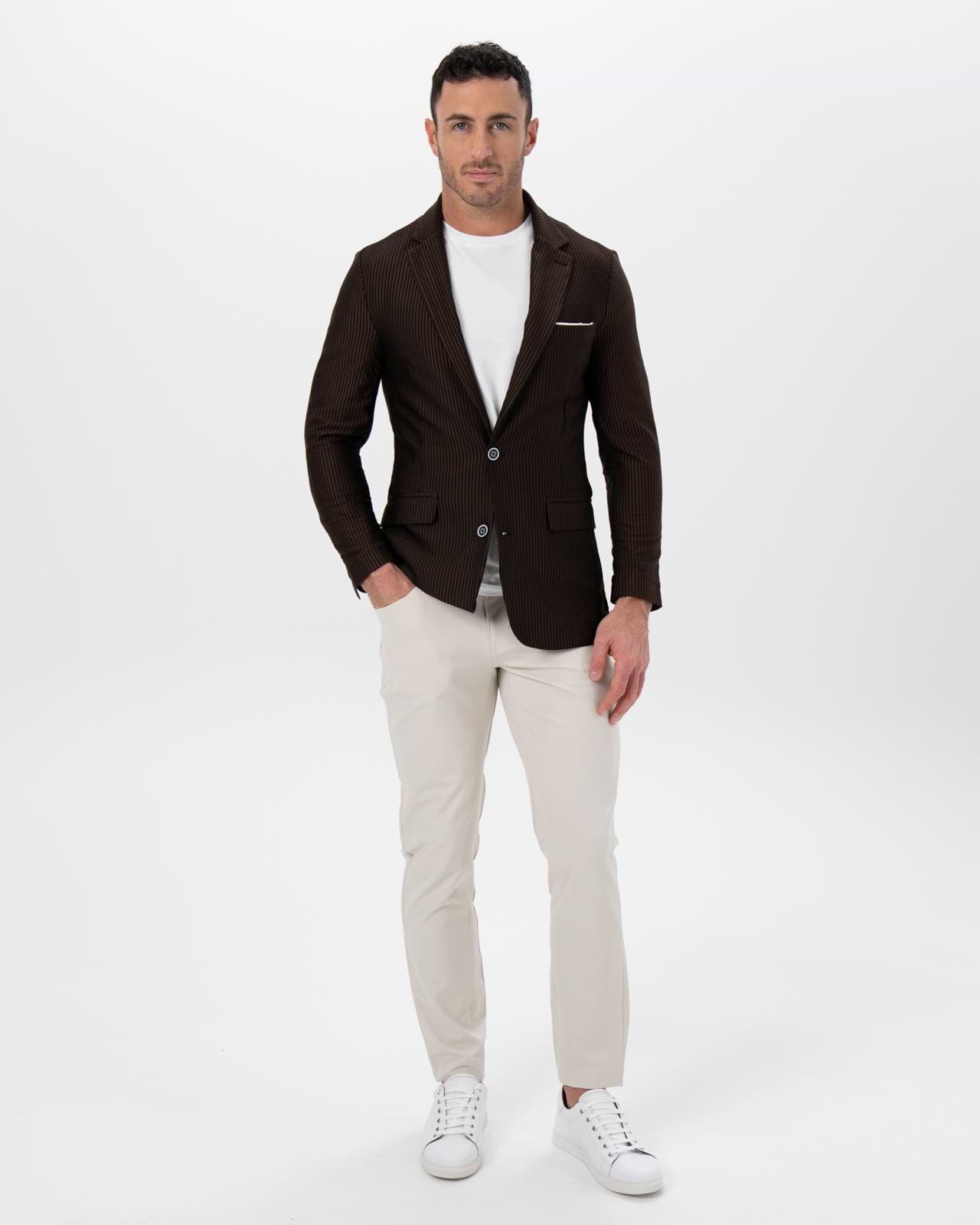 Athletic Fit Stretch Blazer - Brown & Black Seersucker