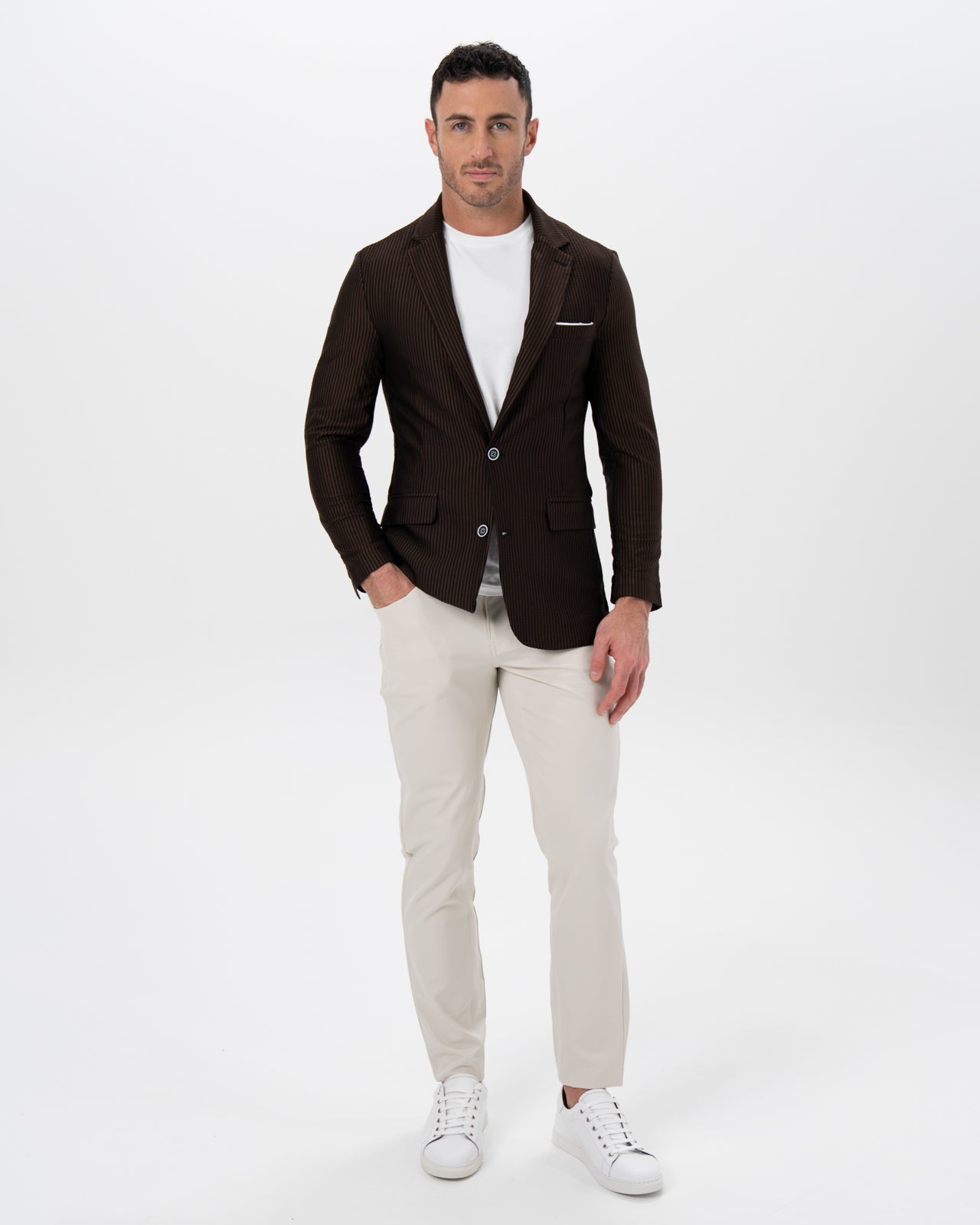 Athletic Fit Stretch Blazer - Brown & Black Seersucker