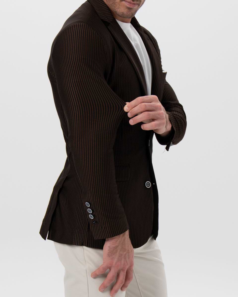 Athletic Fit Stretch Blazer - Brown & Black Seersucker