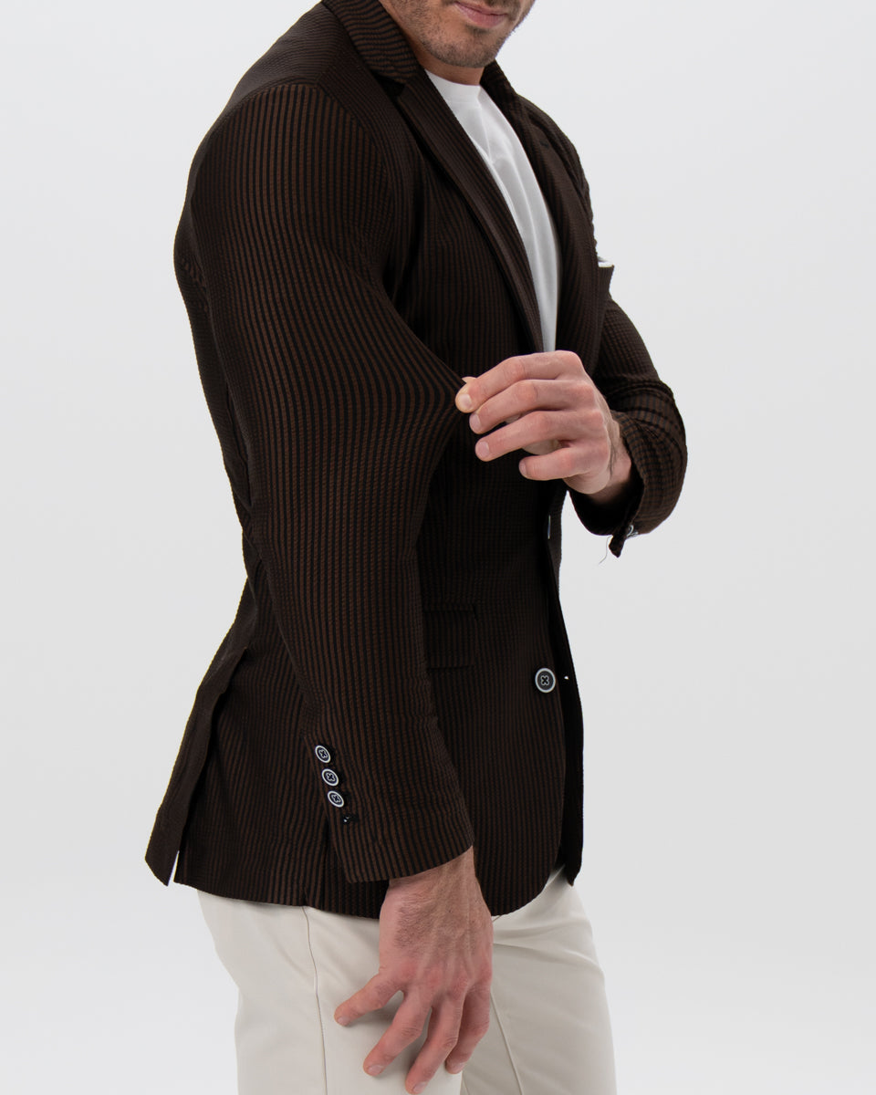 Athletic Fit Stretch Blazer - Brown & Black Seersucker