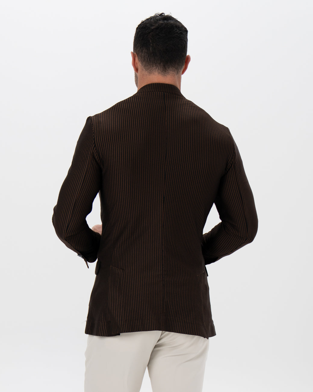 Athletic Fit Stretch Blazer - Brown & Black Seersucker