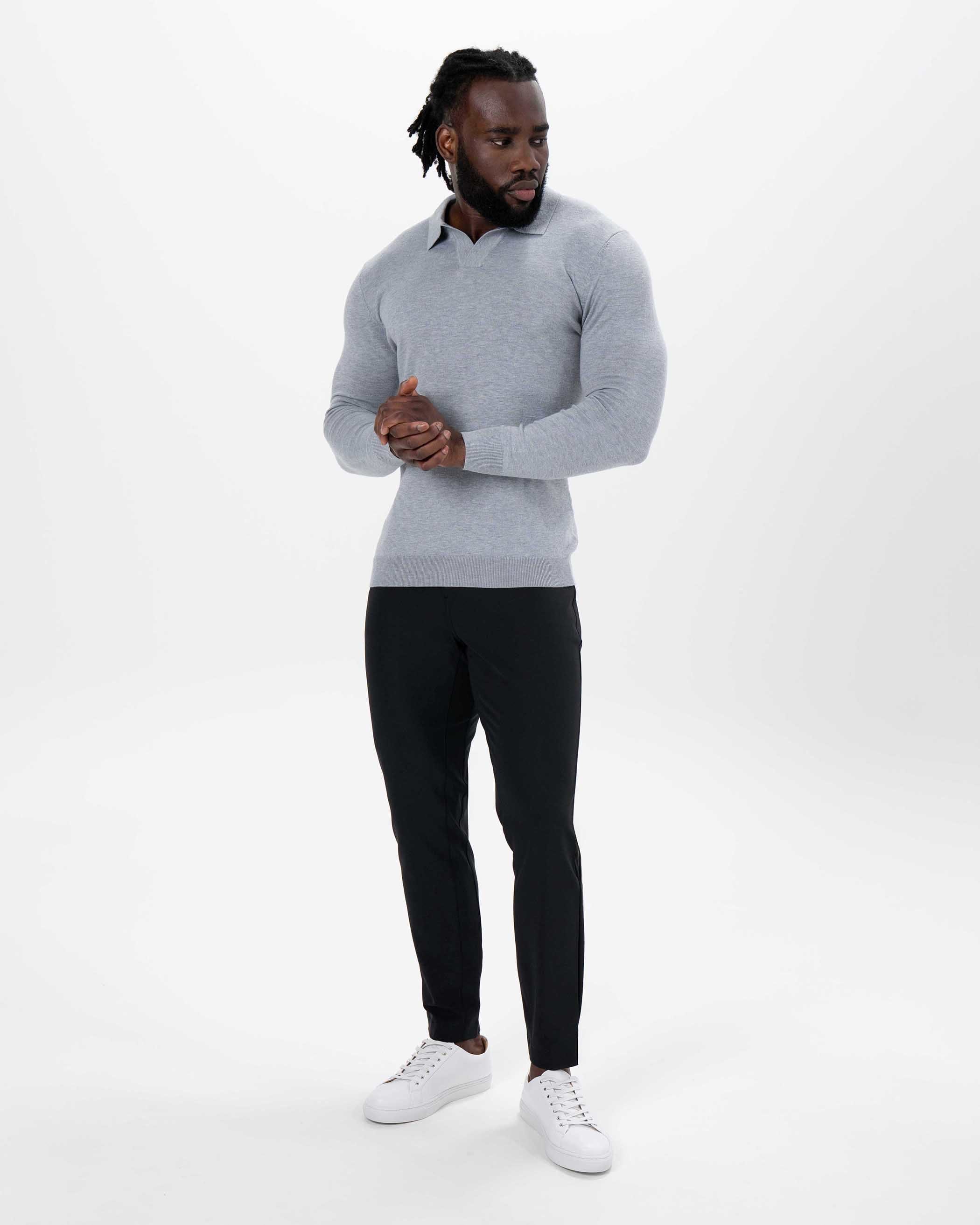Buttonless Sweater Polo - Light Grey