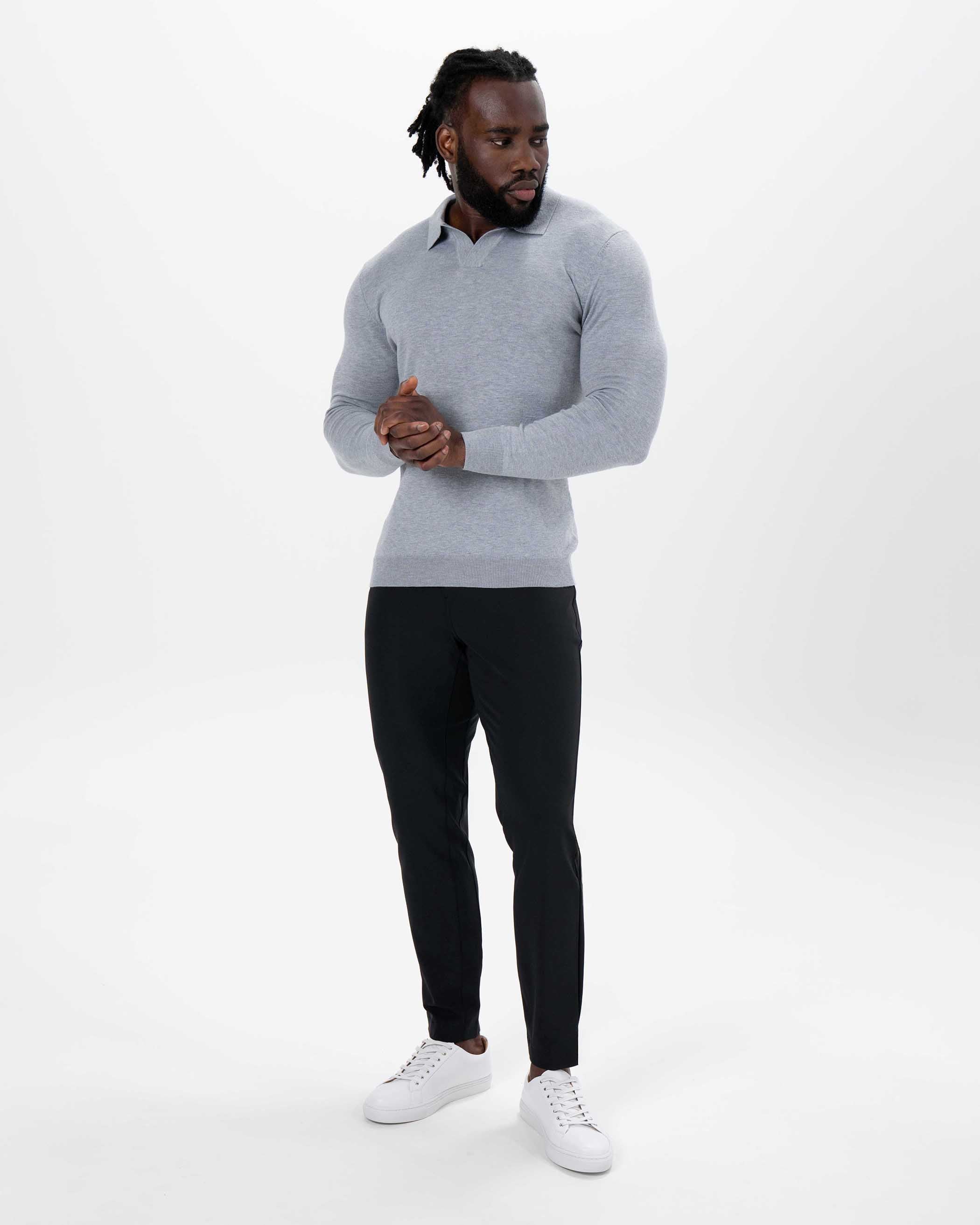 Buttonless Sweater Polo - Light Grey