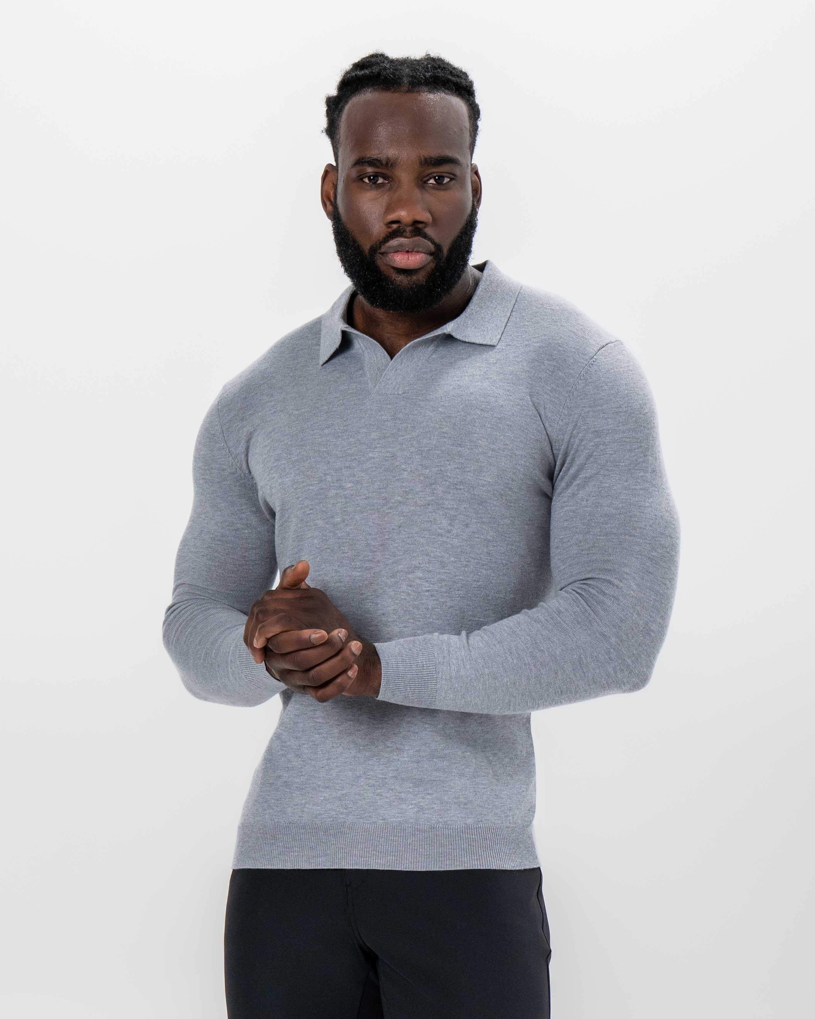 Buttonless Sweater Polo - Light Grey