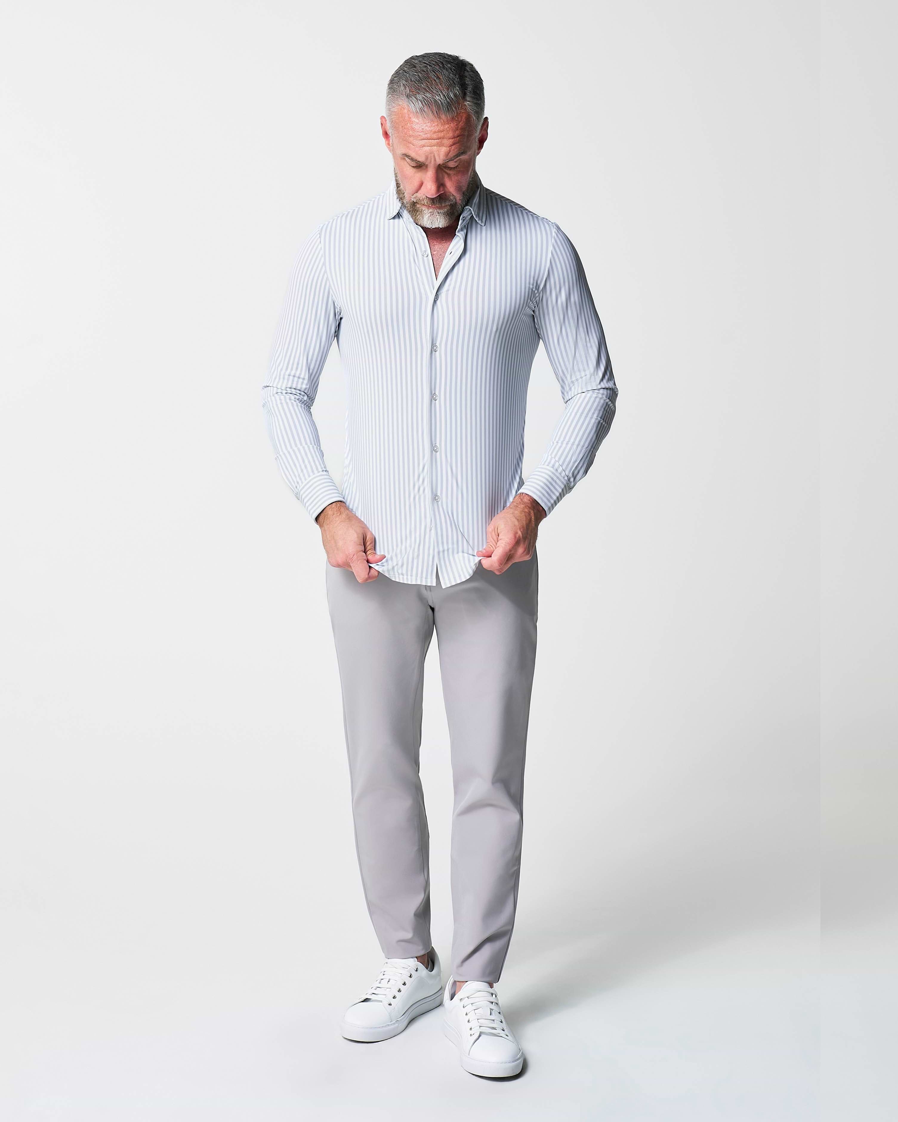 "The Aaria" Sport Shirt - Light Grey Bengal Stripe