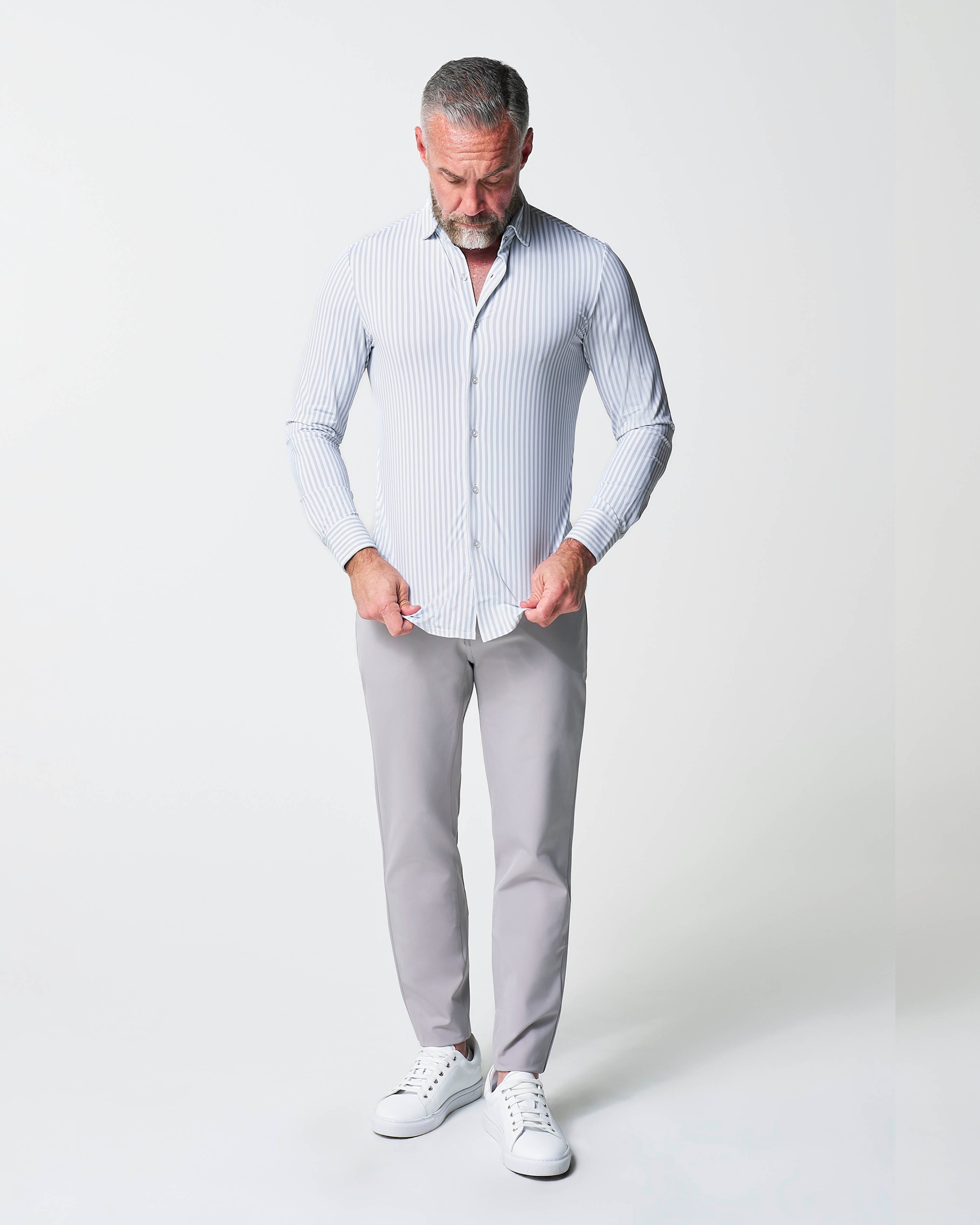 "The Aaria" Sport Shirt - Light Grey Bengal Stripe