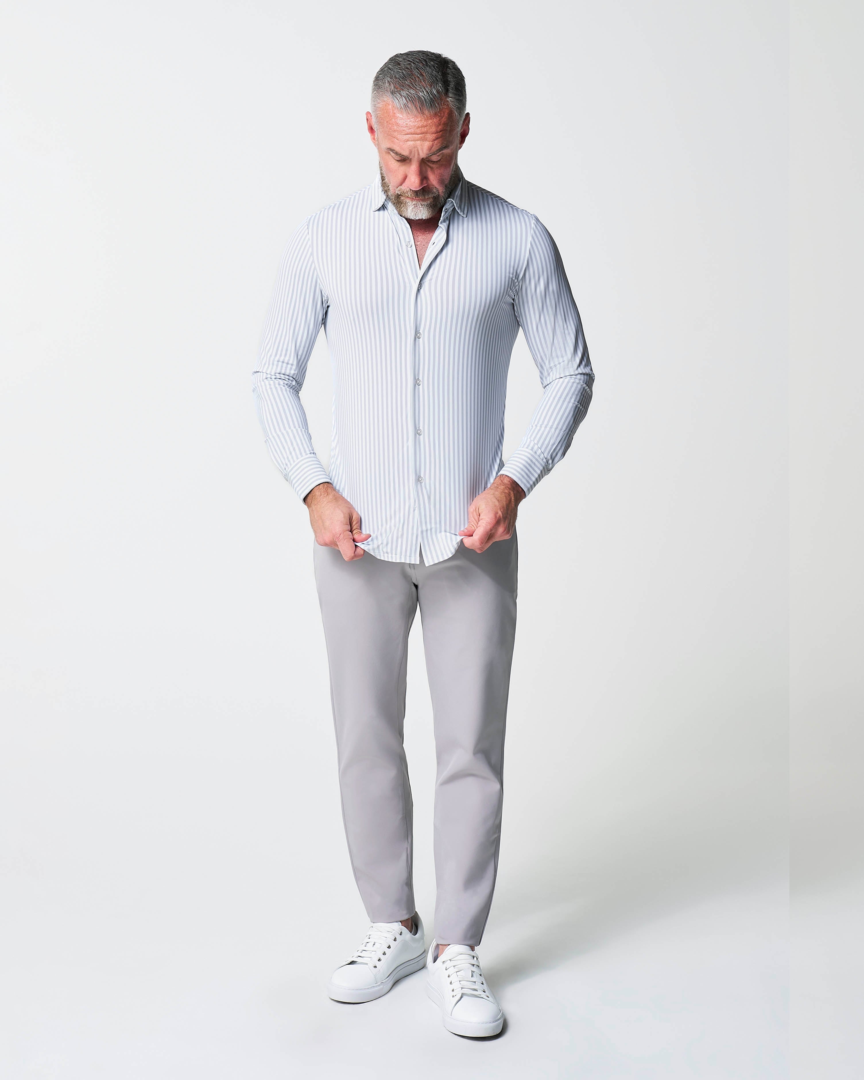 "The Aaria" Sport Shirt - Light Grey Bengal Stripe