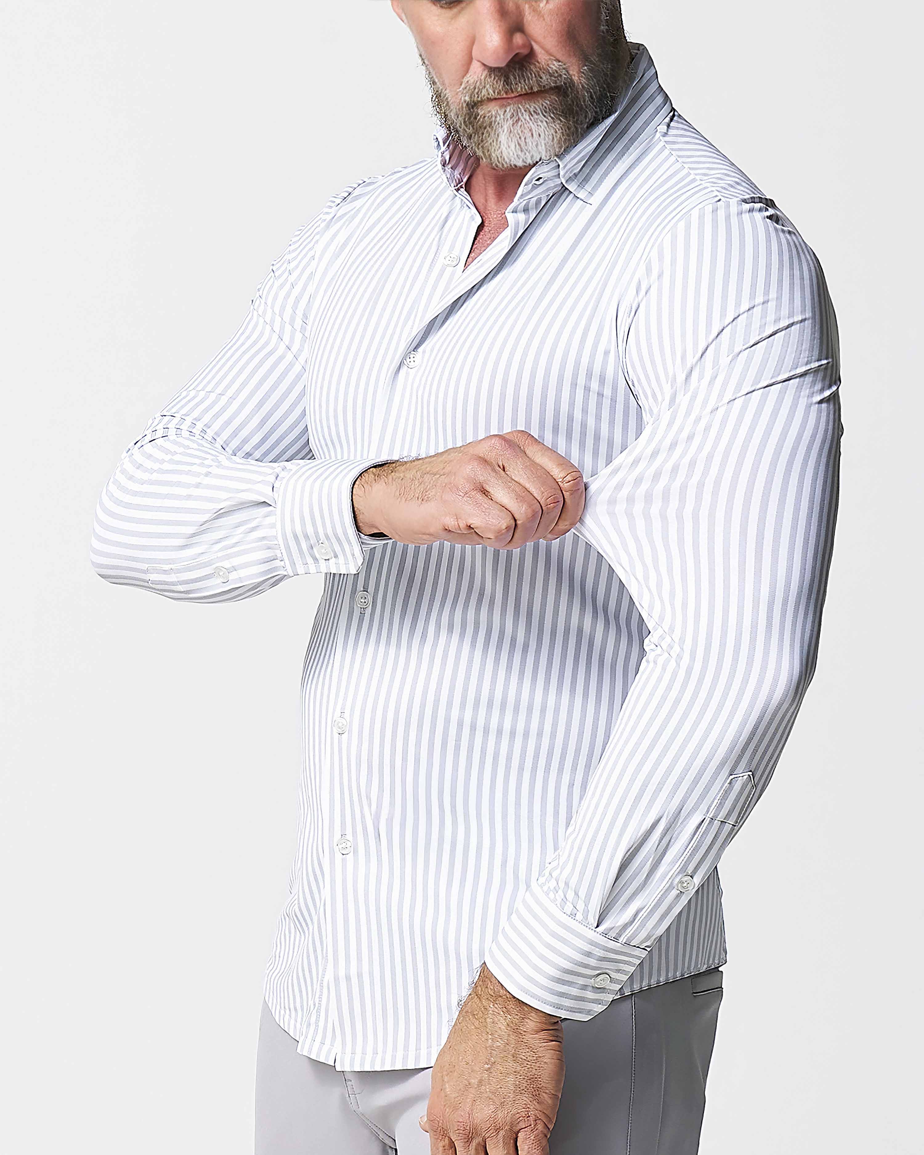 "The Aaria" Sport Shirt - Light Grey Bengal Stripe
