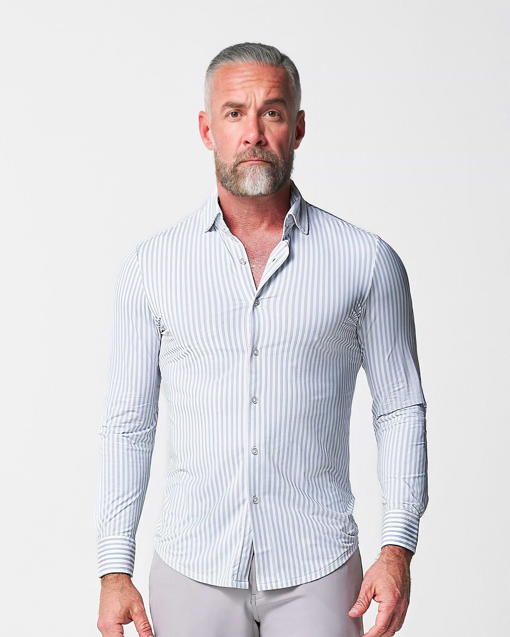 "The Aaria" Sport Shirt - Light Grey Bengal Stripe