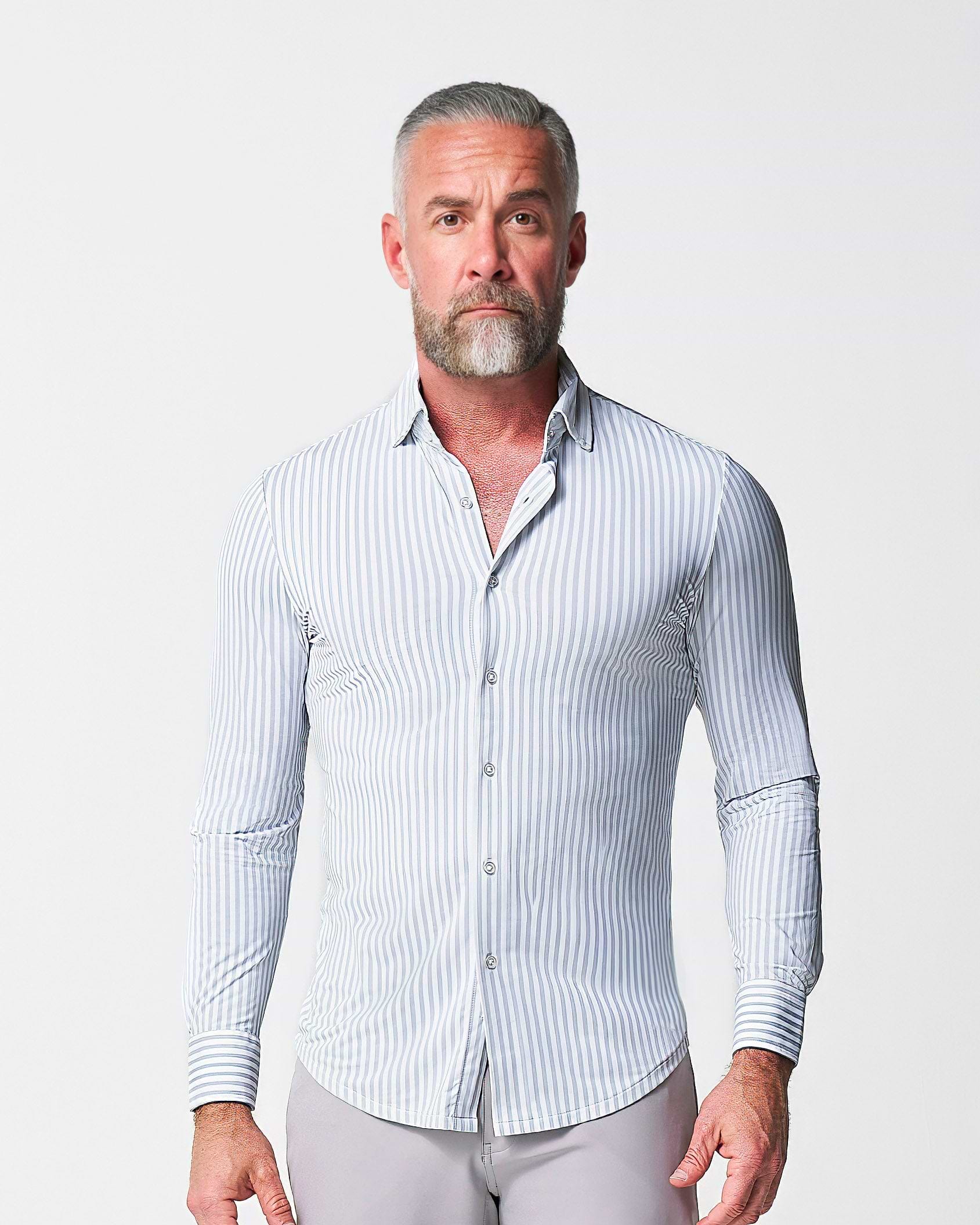 "The Aaria" Sport Shirt - Light Grey Bengal Stripe