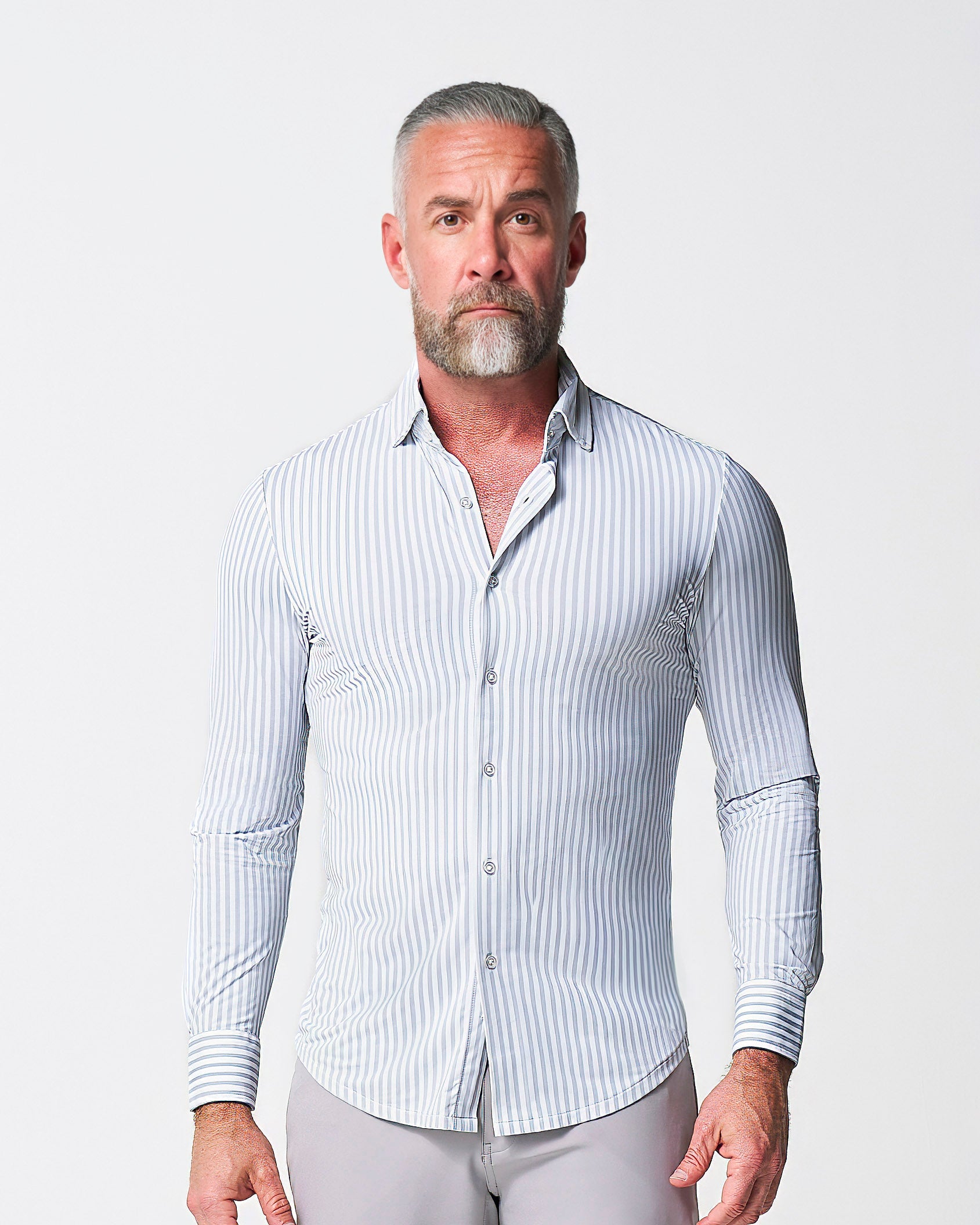 "The Aaria" Sport Shirt - Light Grey Bengal Stripe