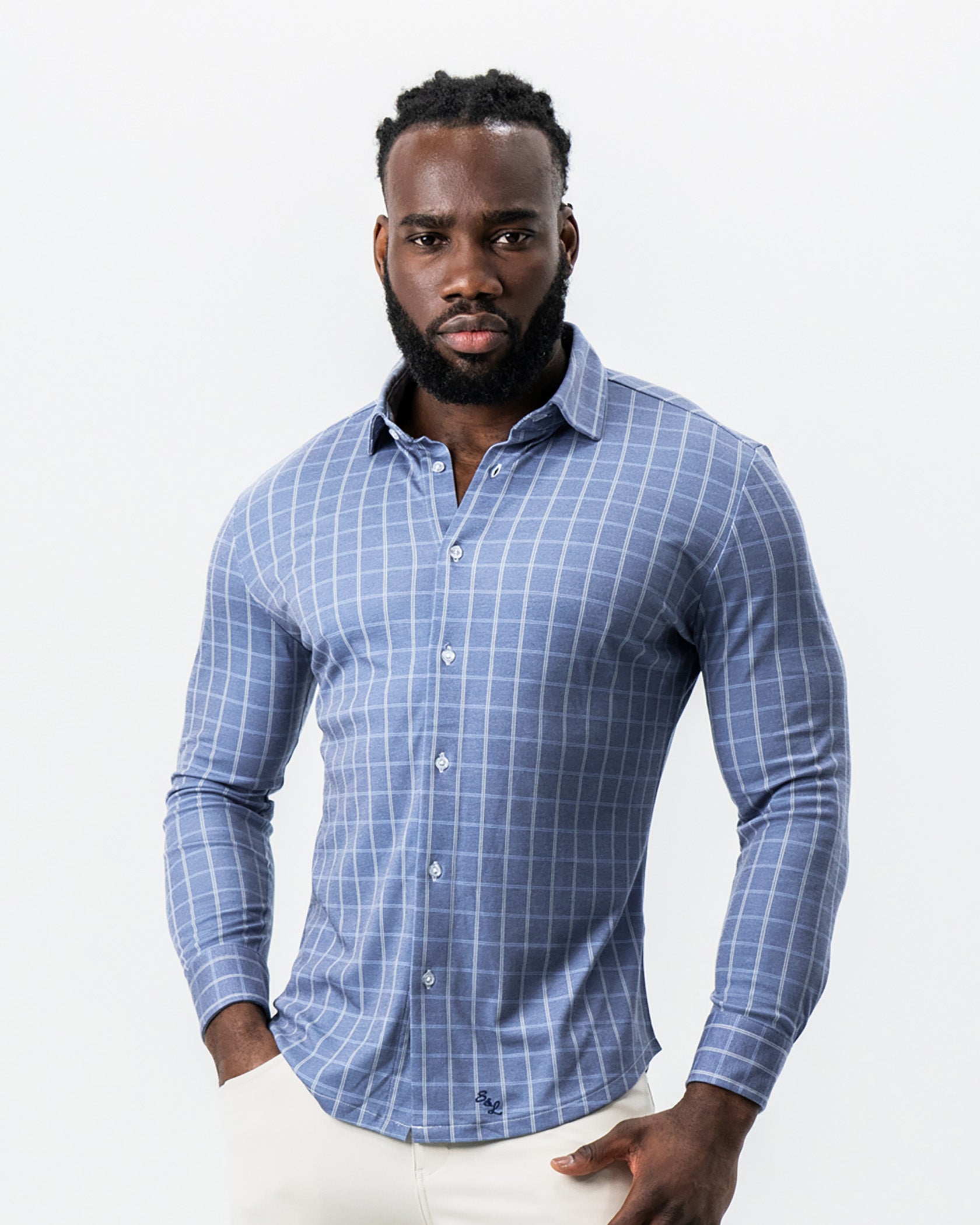 "The Davy" Navy, Light Blue, and Cream Button Down