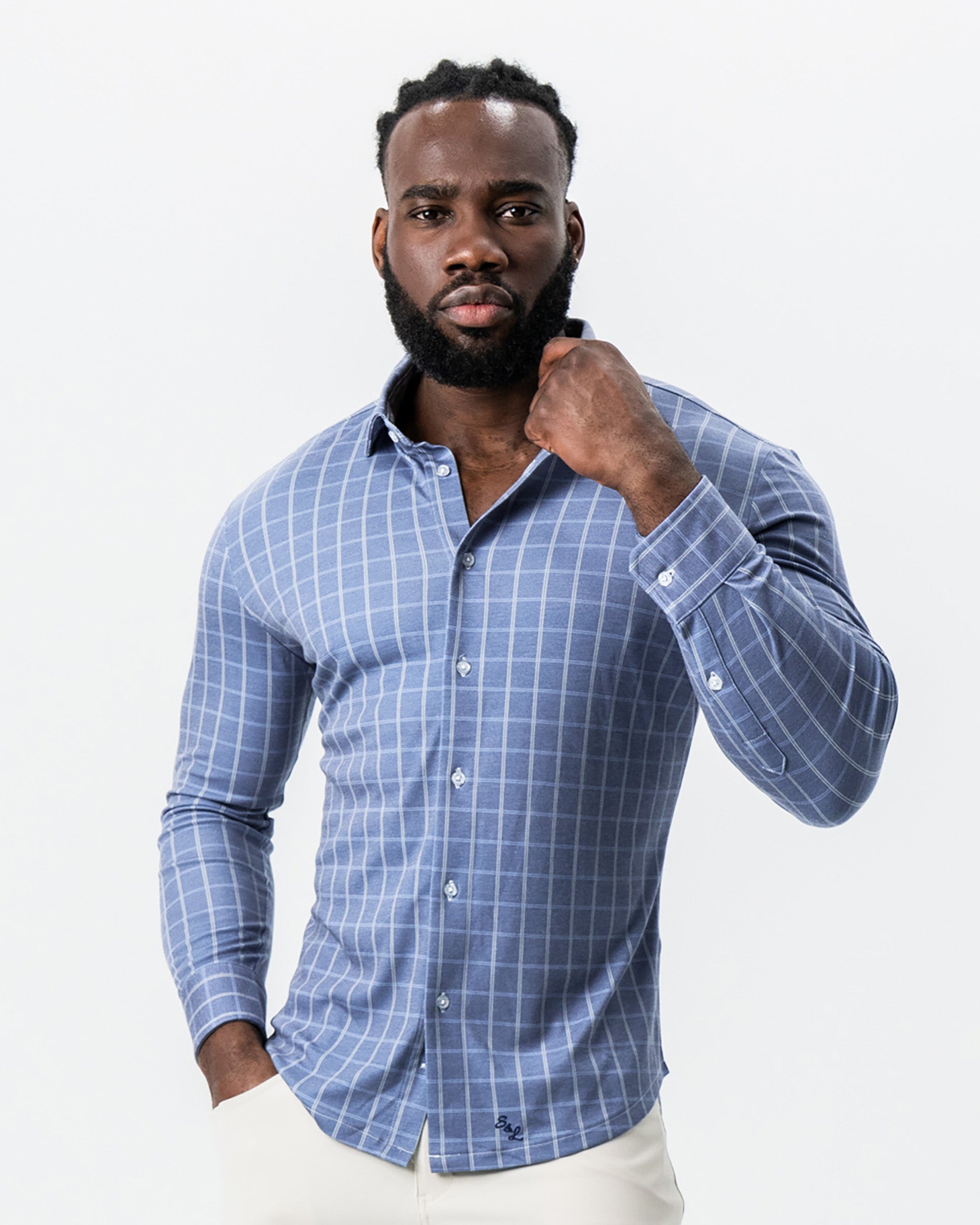 "The Davy" Navy, Light Blue, and Cream Button Down