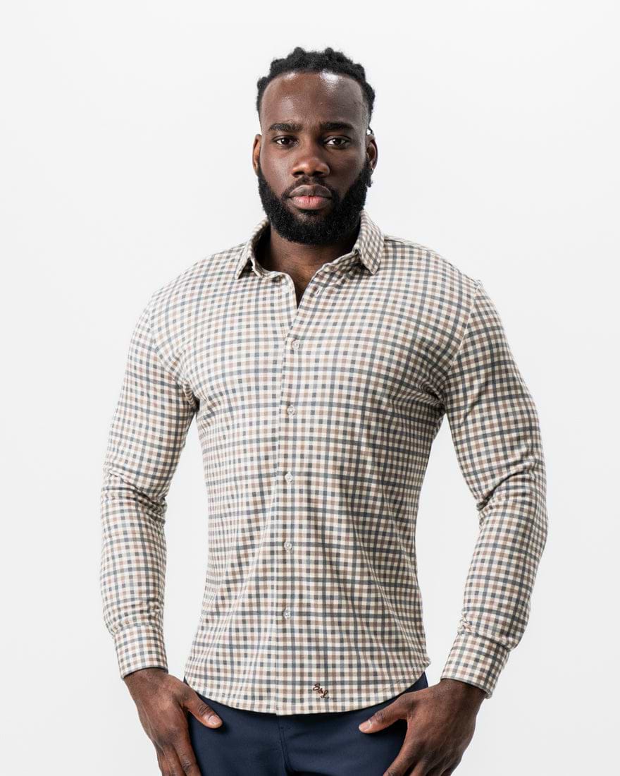 "The Palmer" Brown, Grey, and White Gingham Button Down
