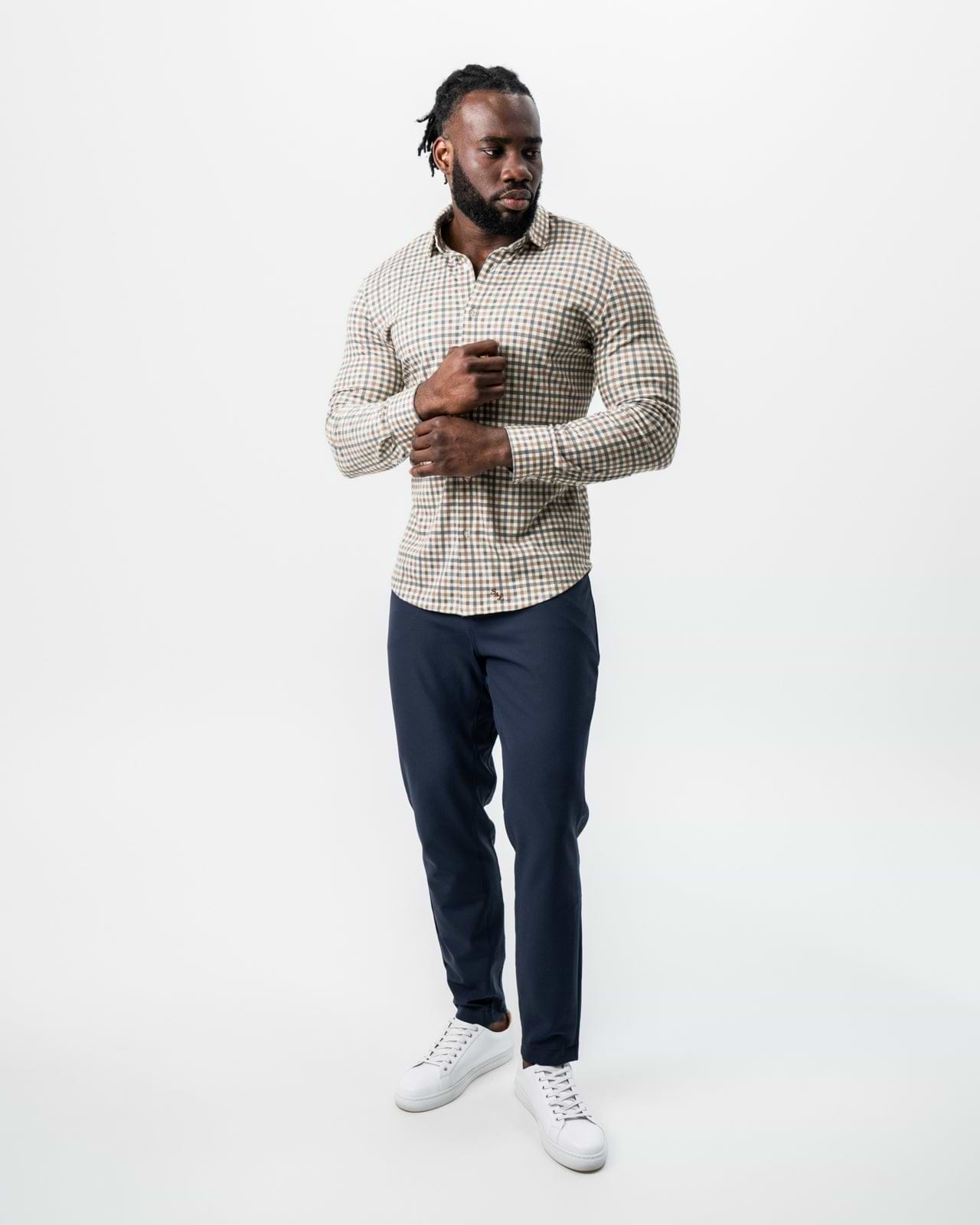 "The Palmer" Brown, Grey, and White Gingham Button Down