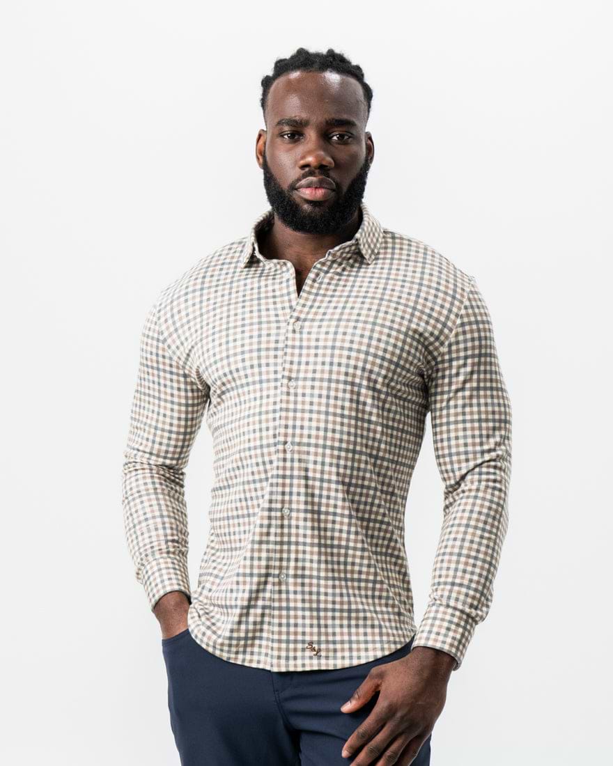 "The Palmer" Brown, Grey, and White Gingham Button Down