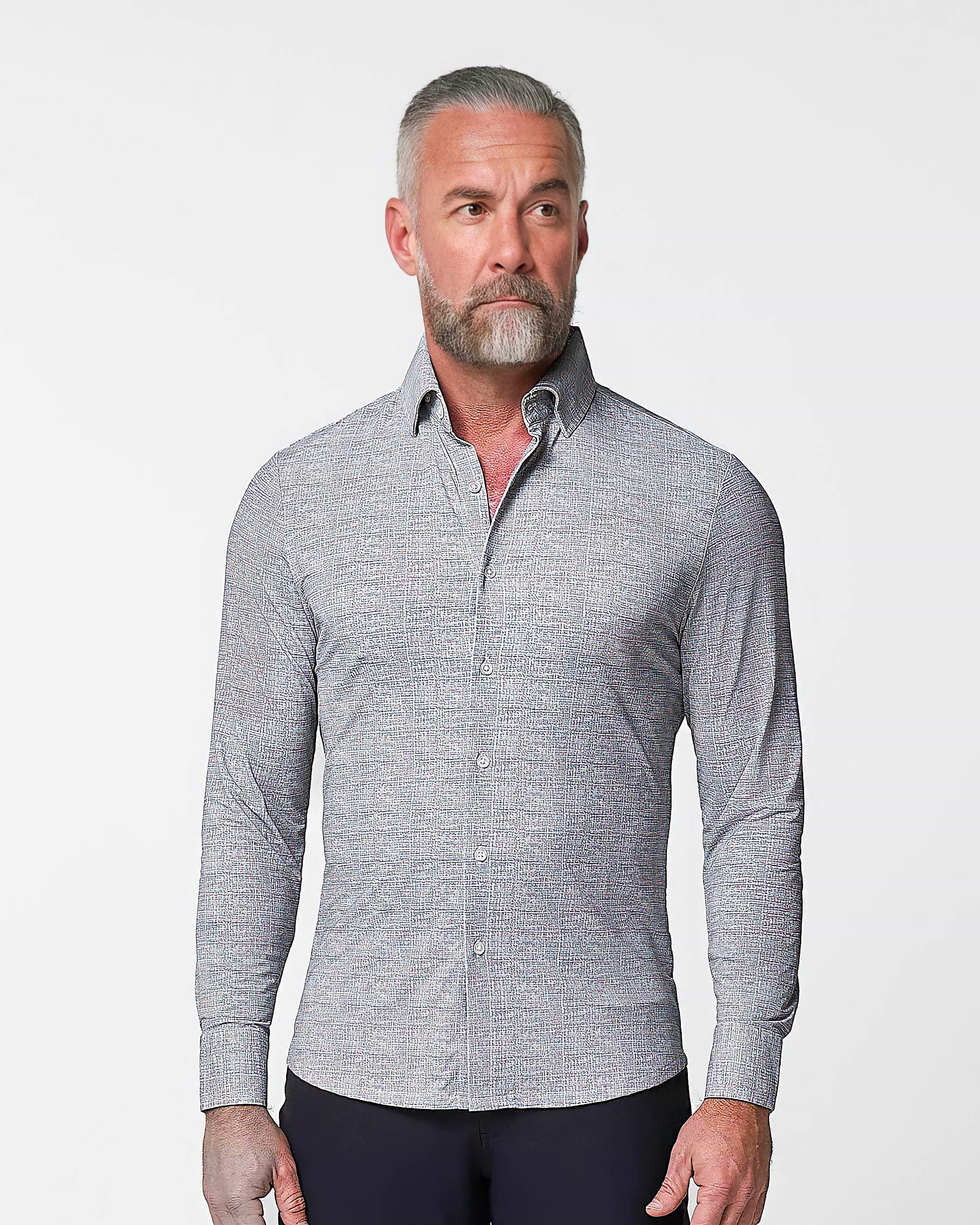 "The Rolo" Sport Shirt - Light Grey Printed Linen