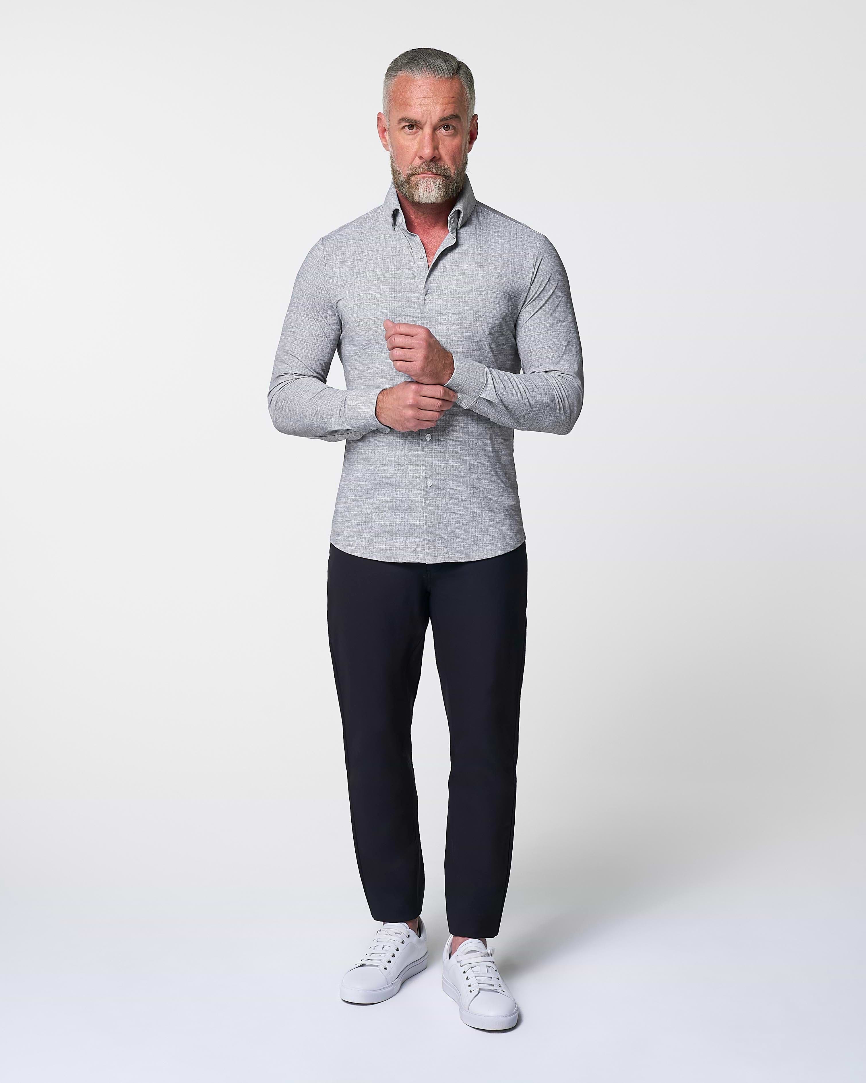 "The Rolo" Sport Shirt - Light Grey Printed Linen