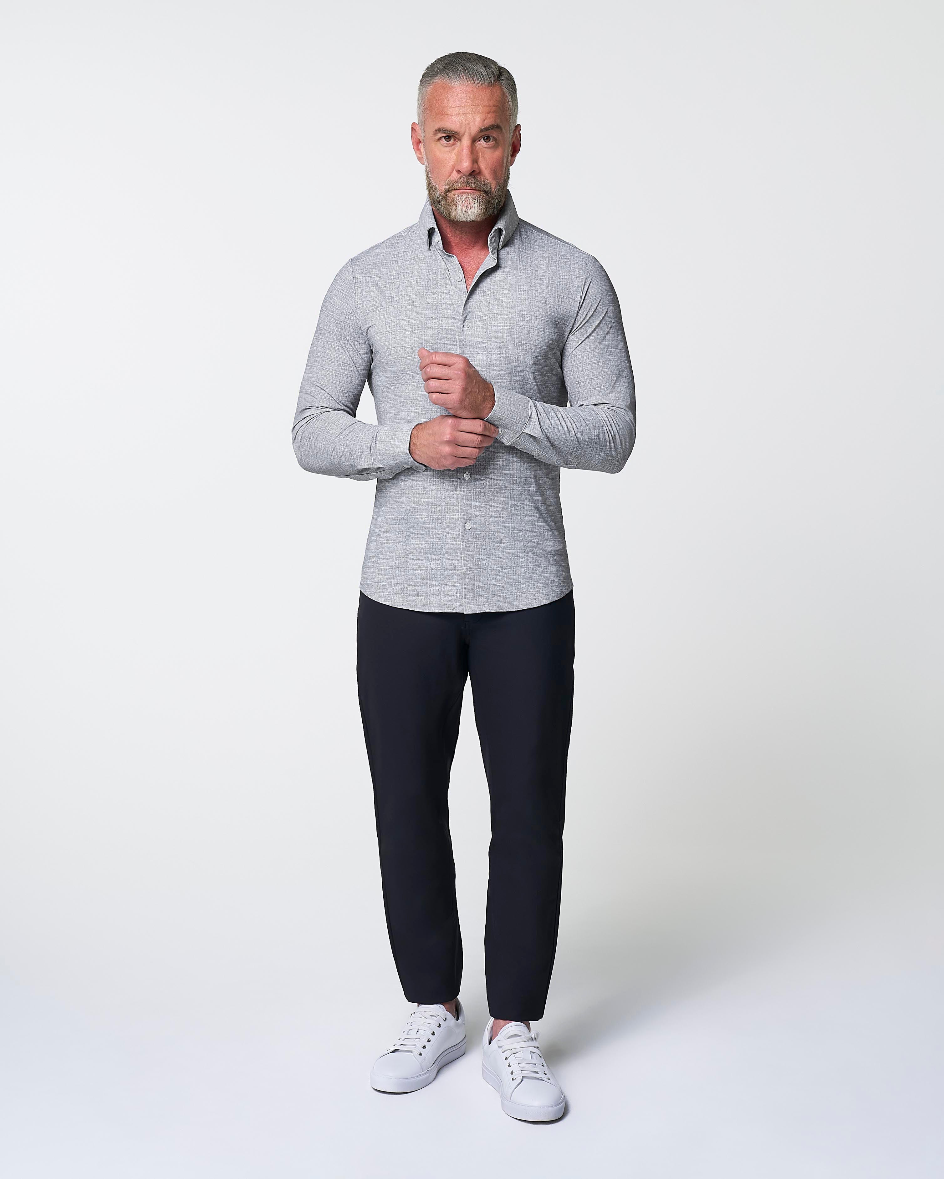 "The Rolo" Sport Shirt - Light Grey Printed Linen