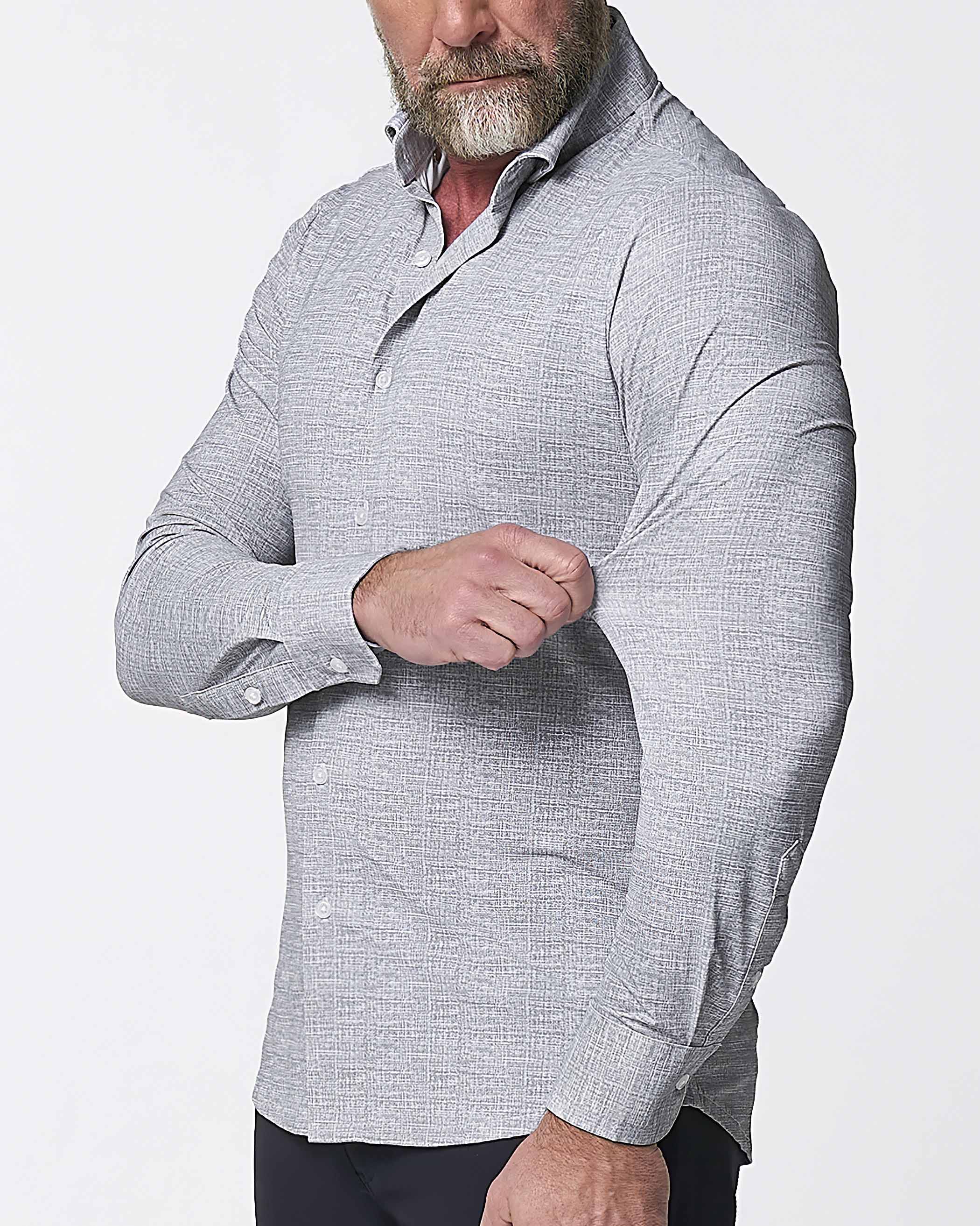 "The Rolo" Sport Shirt - Light Grey Printed Linen