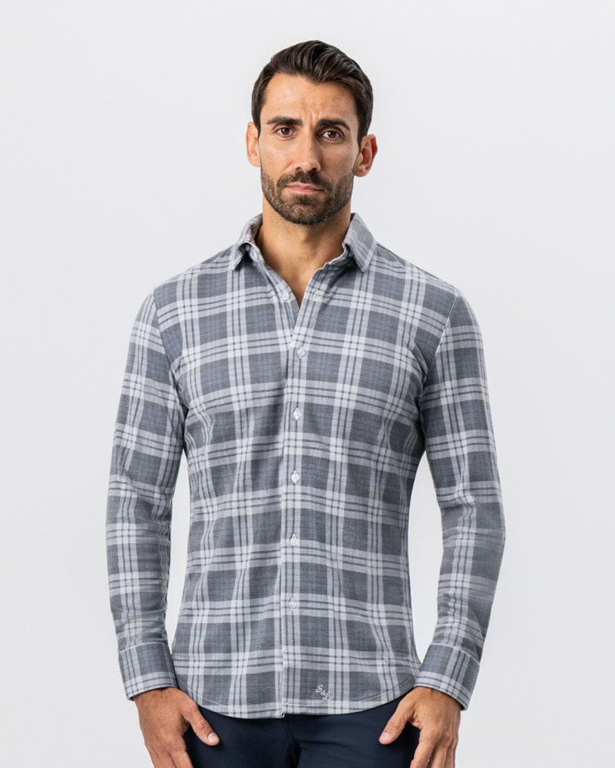 "The Warner" Grey and White Windowpane Button Down