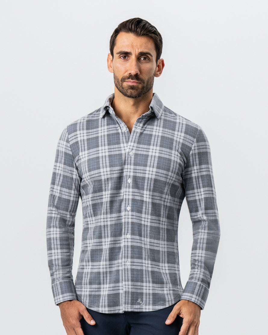"The Warner" Grey and White Windowpane Button Down