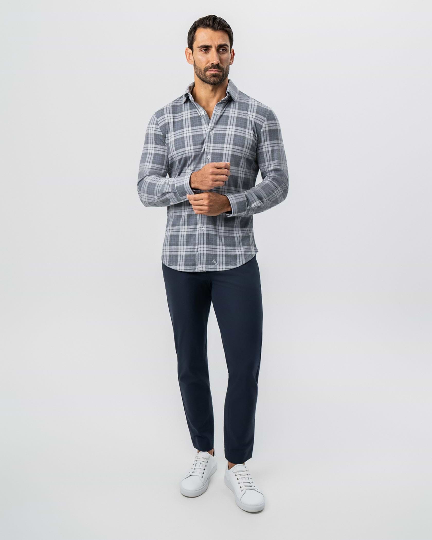 "The Warner" Grey and White Windowpane Button Down