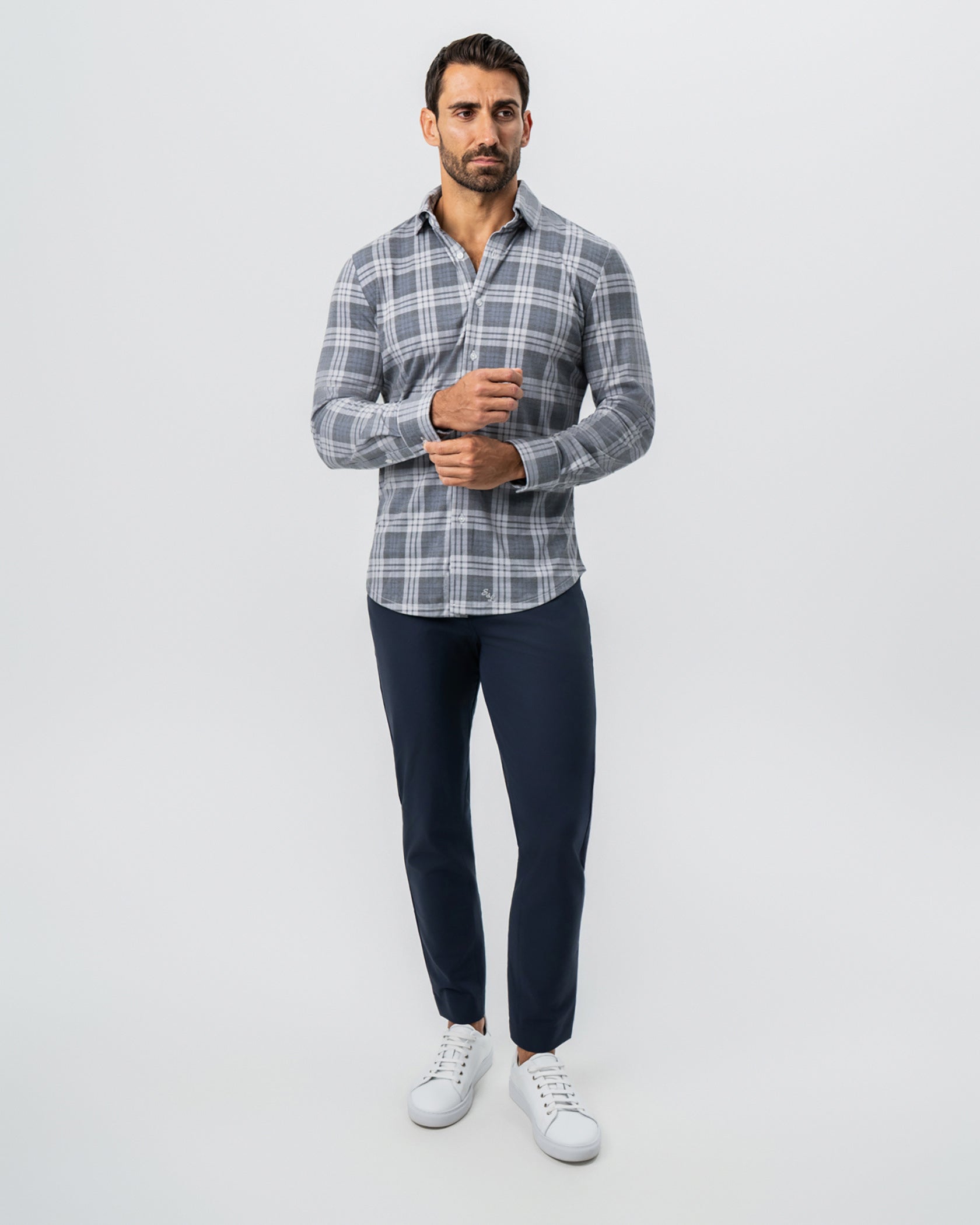 "The Warner" Grey and White Windowpane Button Down