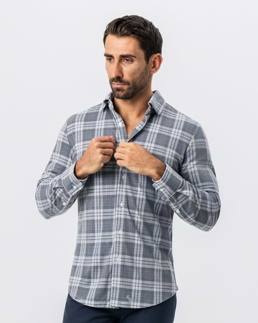 "The Warner" Grey and White Windowpane Button Down
