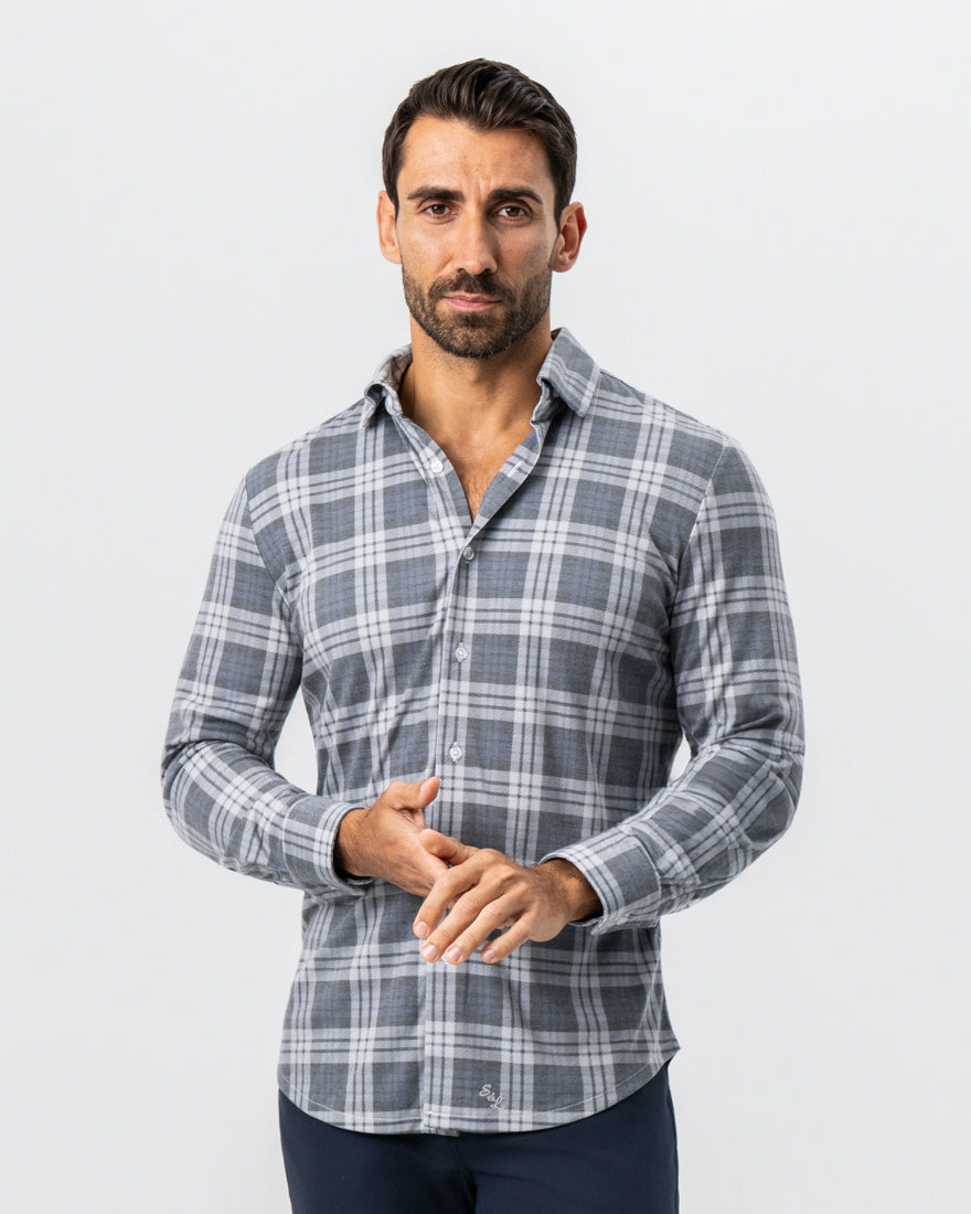 "The Warner" Grey and White Windowpane Button Down