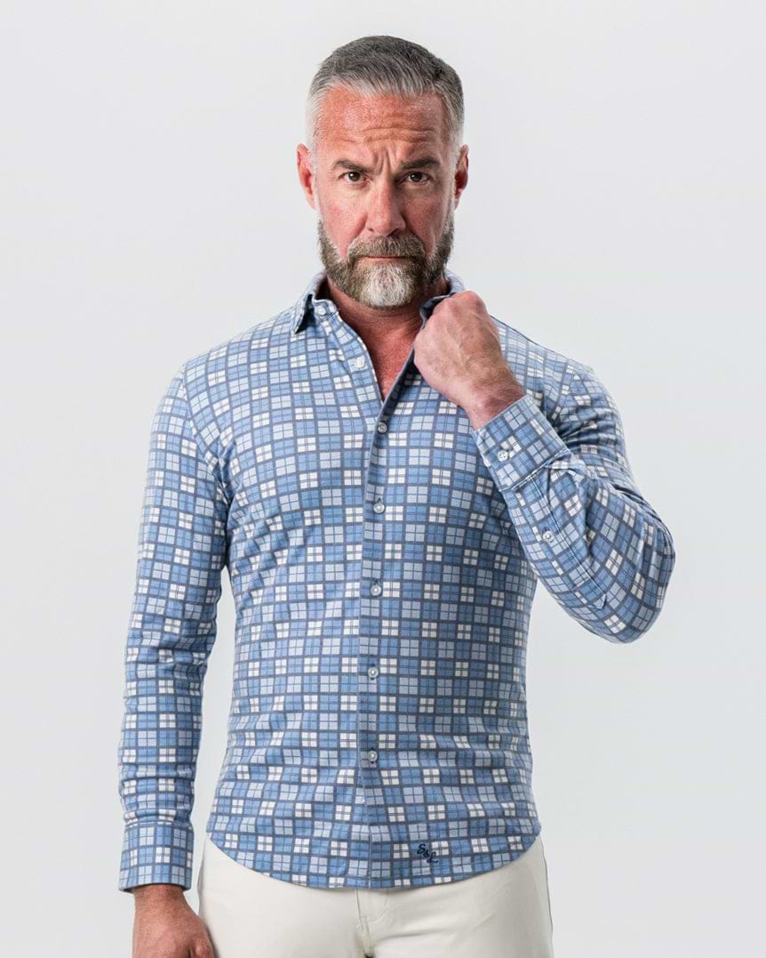 "The Ellis" Blue, Tan & Teal Plaid Button Down