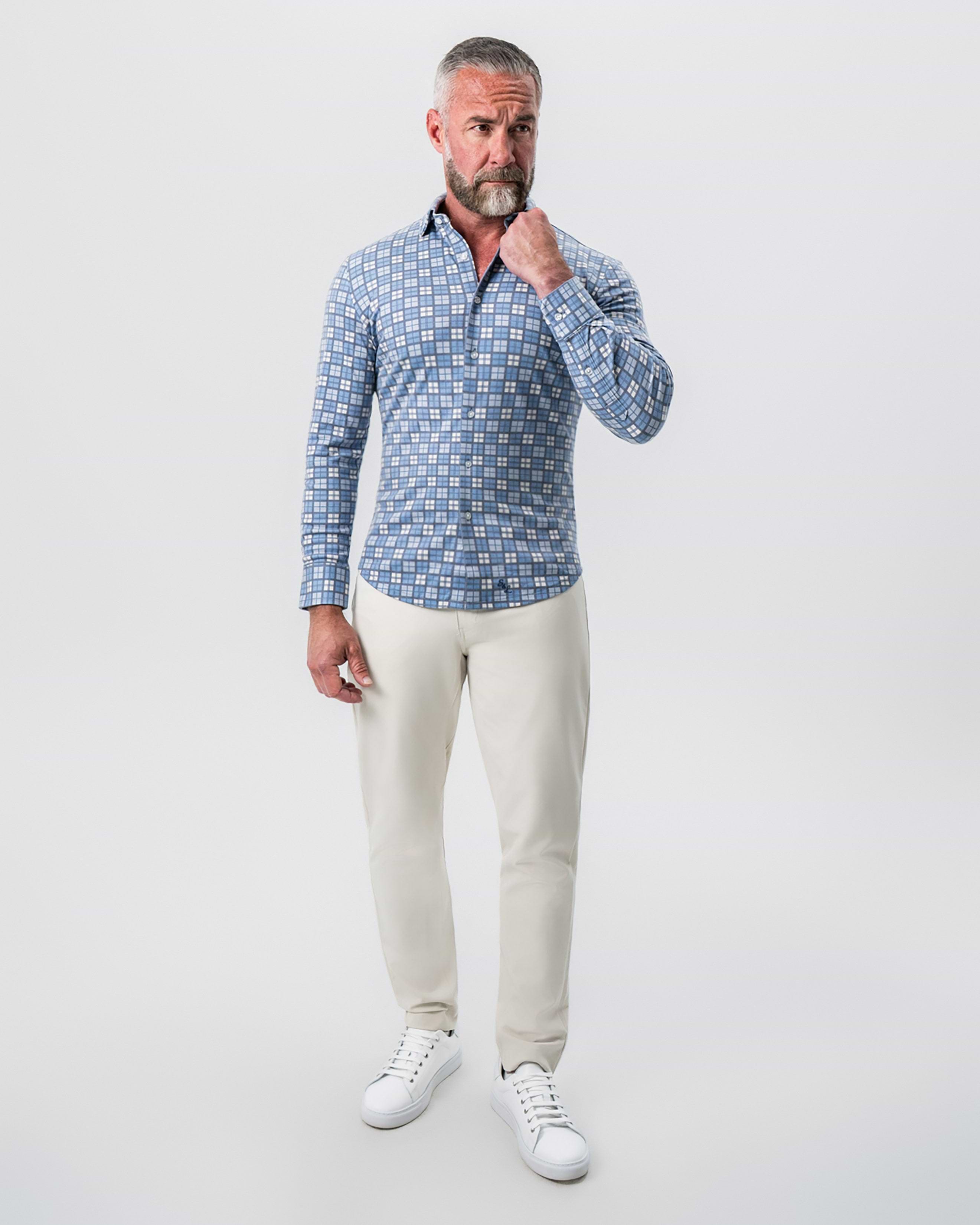 "The Ellis" Blue, Tan & Teal Plaid Button Down