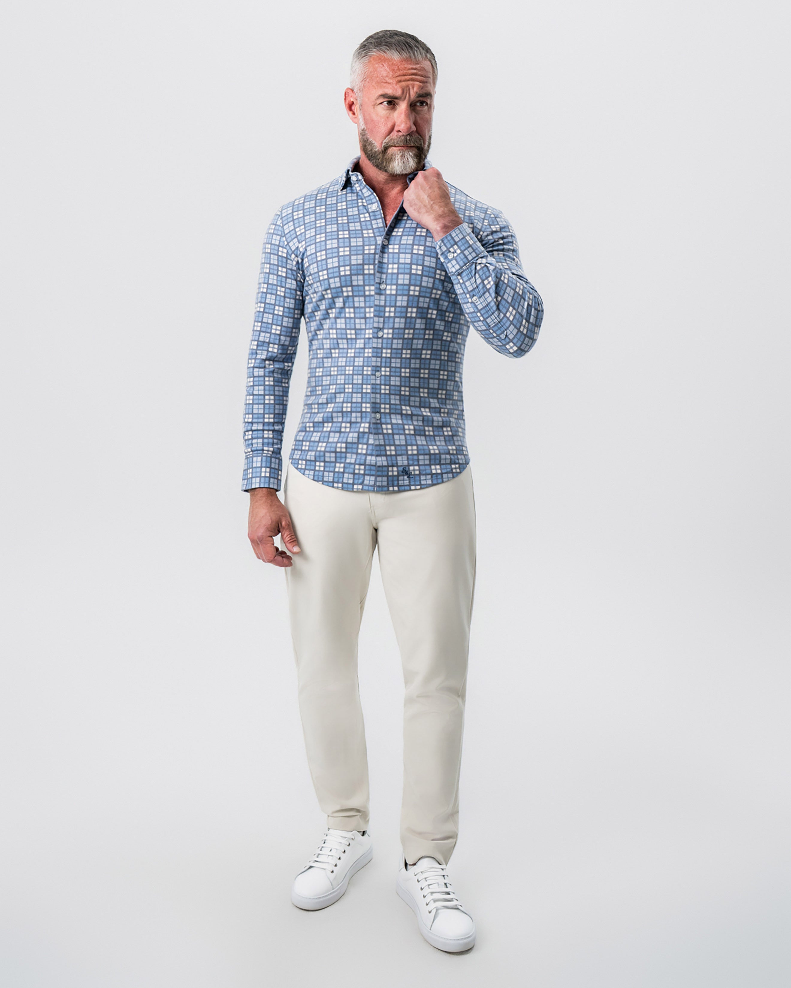 "The Ellis" Blue, Tan & Teal Plaid Button Down