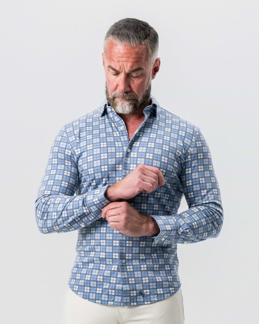 "The Ellis" Blue, Tan & Teal Plaid Button Down