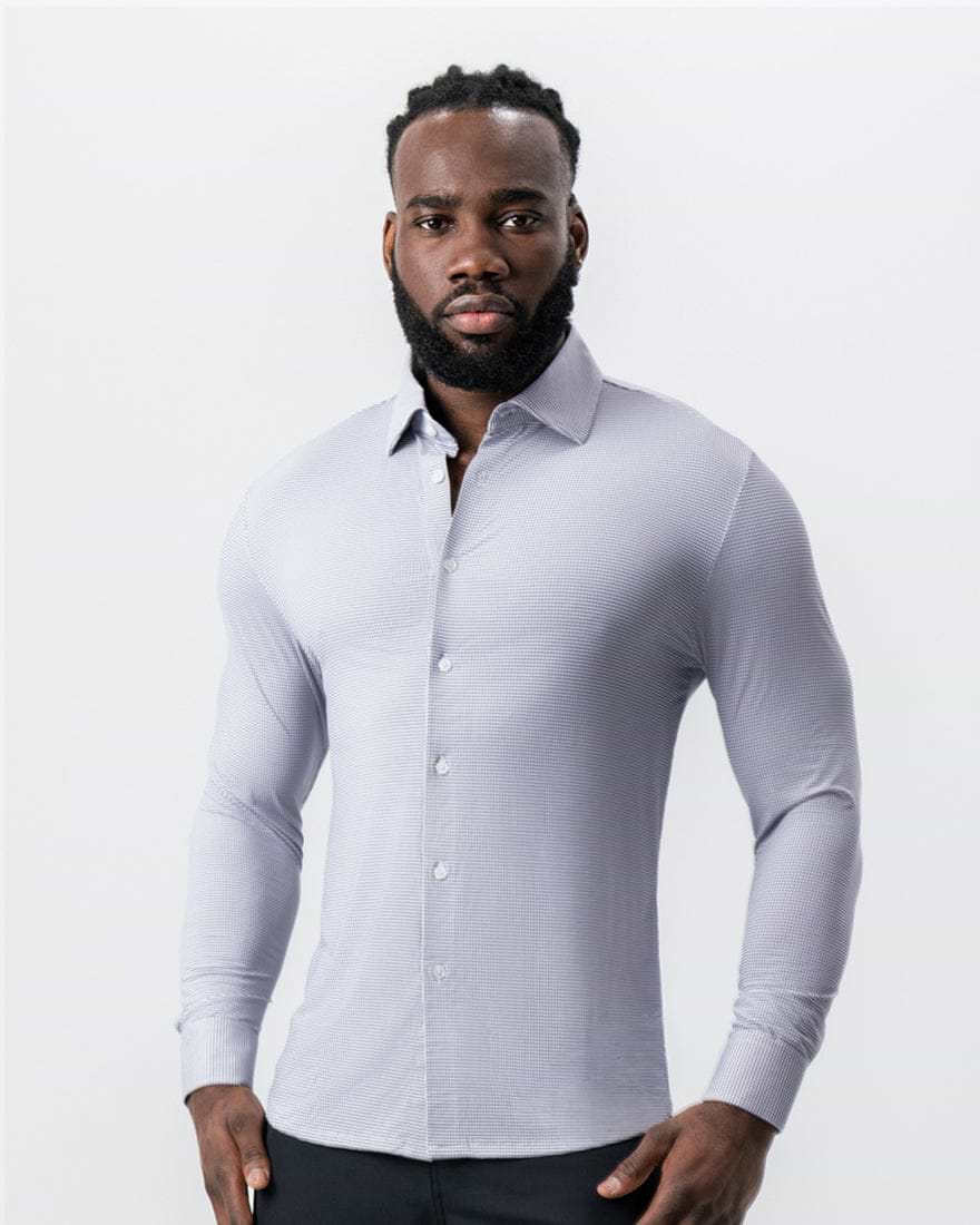 "The Andre" Sport Shirt - Grey and White Mini Double Check