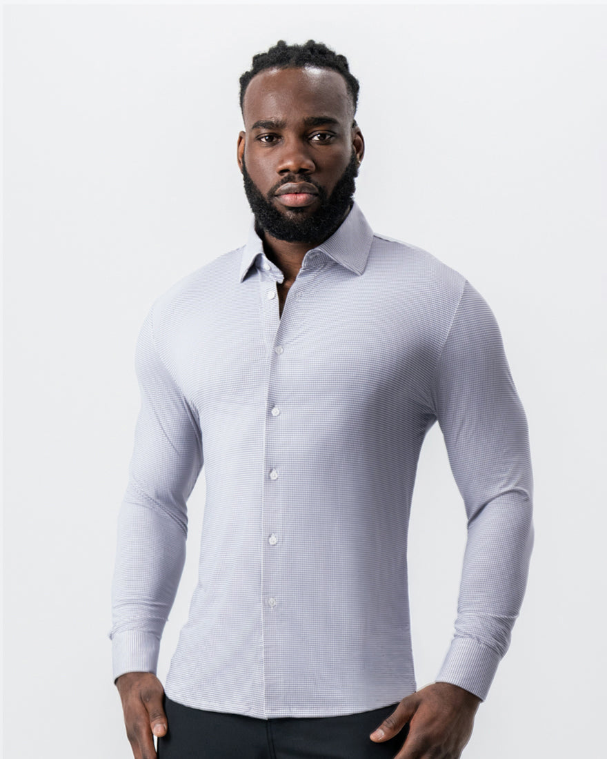 "The Andre" Sport Shirt - Grey and White Mini Double Check