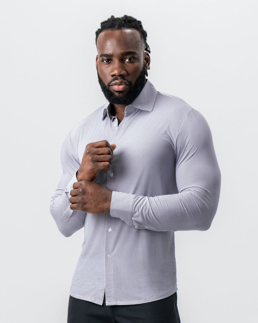 "The Andre" Sport Shirt - Grey and White Mini Double Check