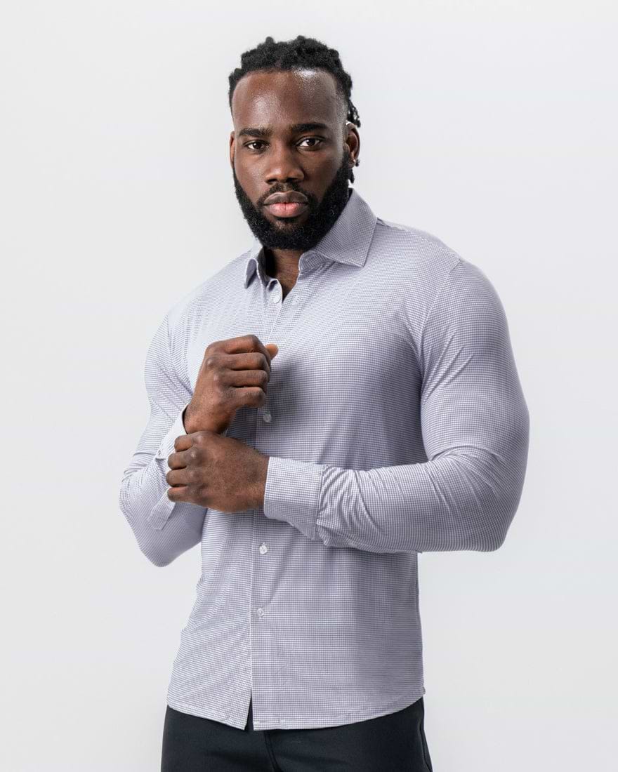 "The Andre" Sport Shirt - Grey and White Mini Double Check