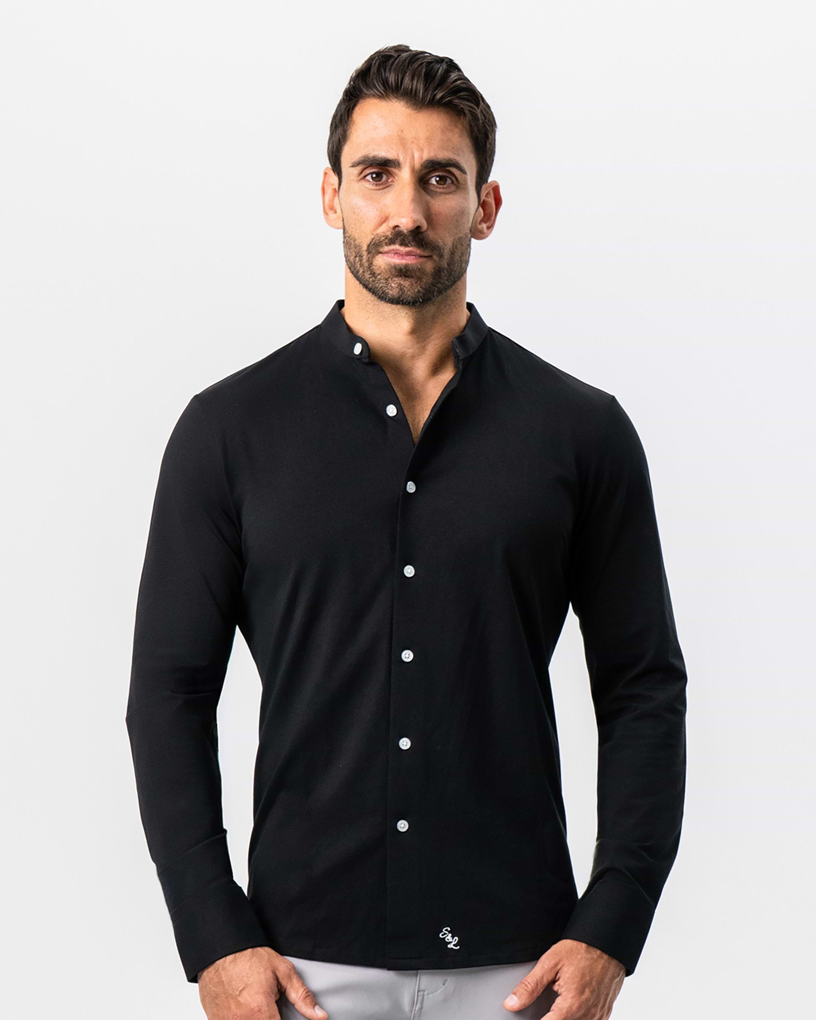 Banded Collar Button Down - Black