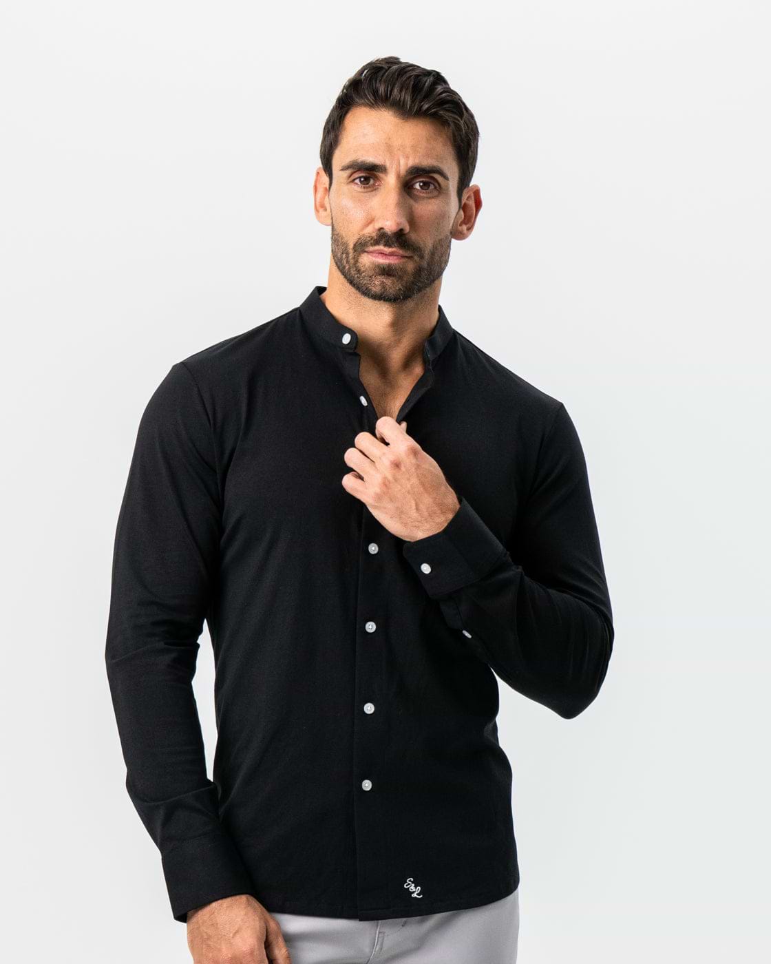 Banded Collar Button Down - Black