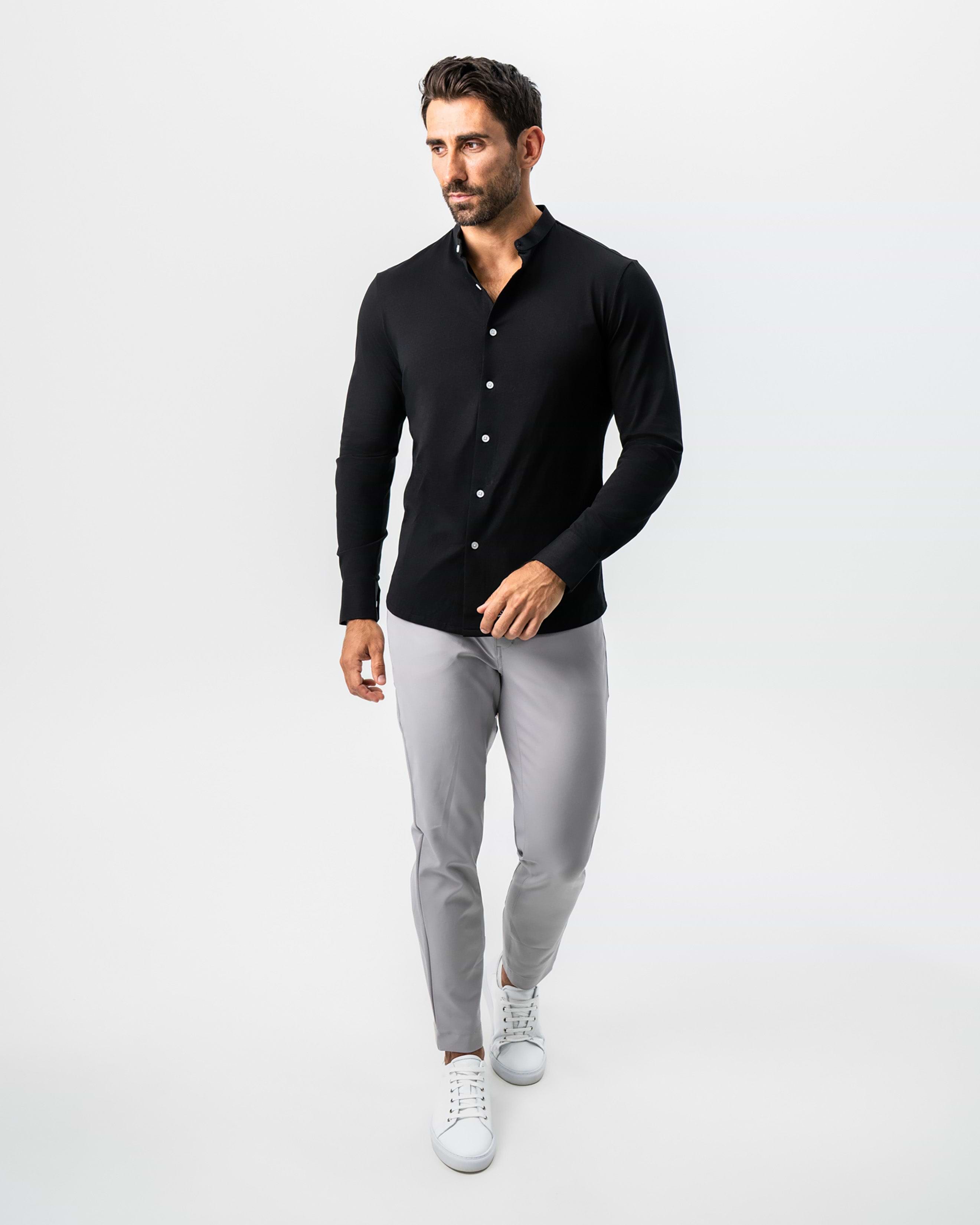 Banded Collar Button Down - Black