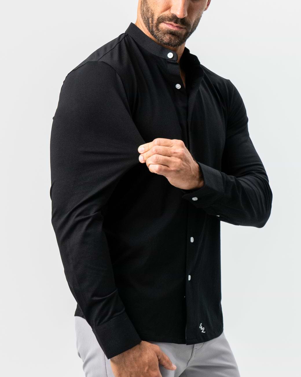 Banded Collar Button Down - Black