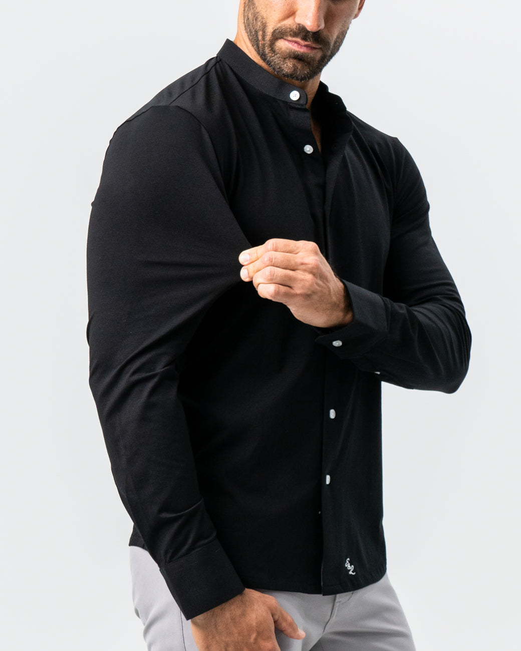 Banded Collar Button Down - Black
