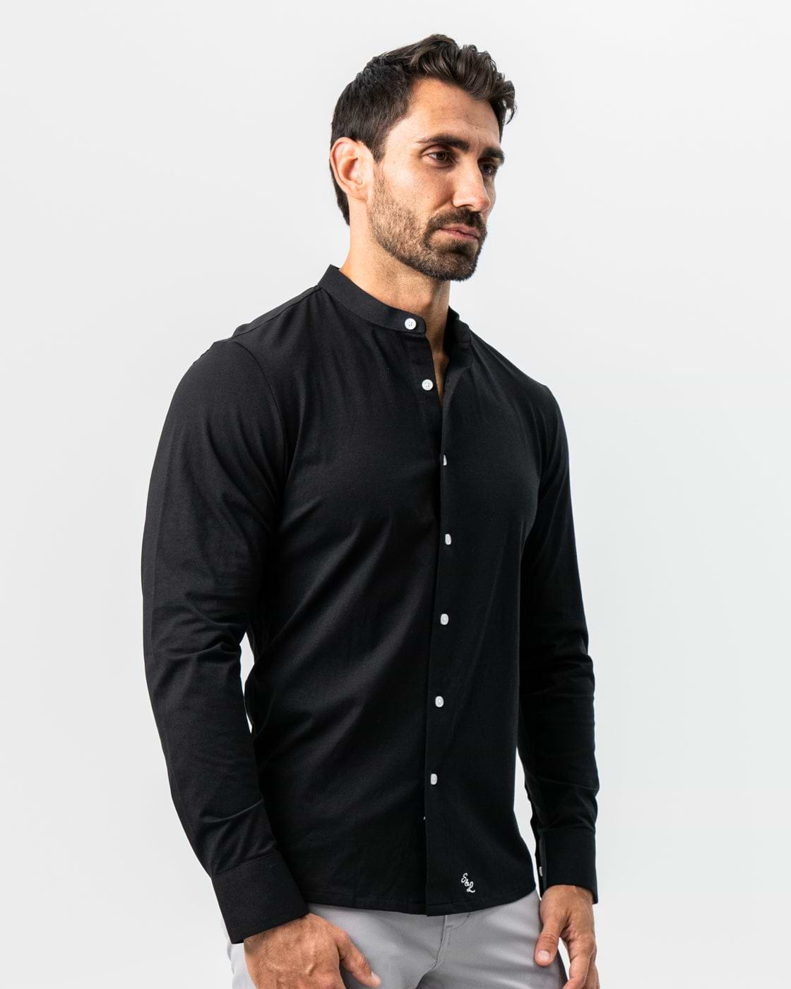 Banded Collar Button Down - Black