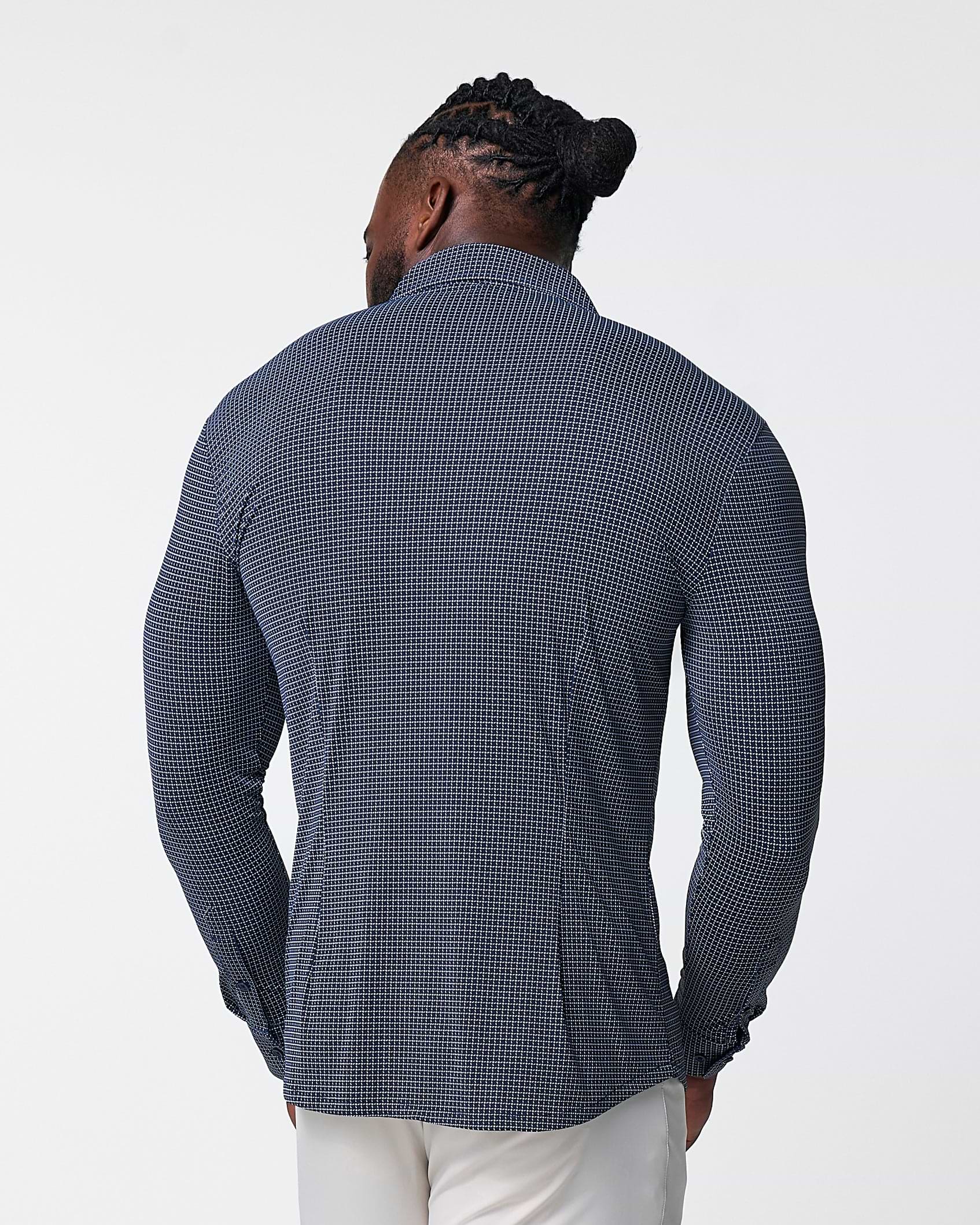 "The Eisenhower" Sport Shirt - Navy With White Grid