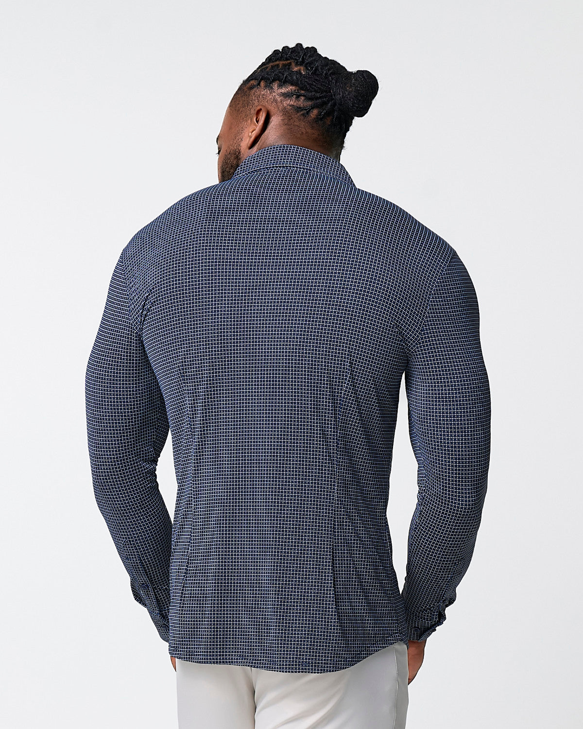 "The Eisenhower" Sport Shirt - Navy With White Grid